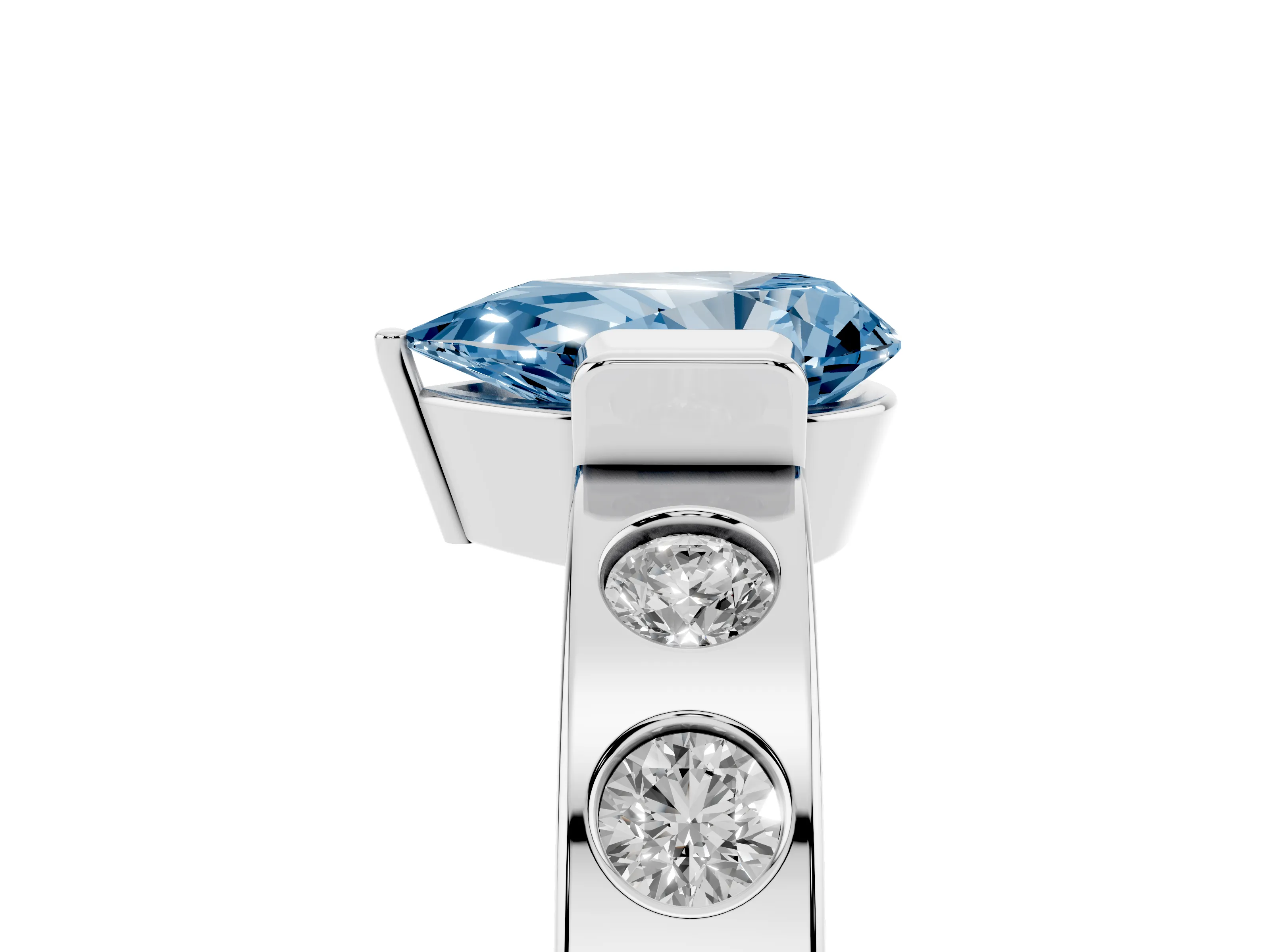 Fancy Blue Pear Cut Diamond Channel-Set Band Ring Set in Silver with Bezel Prong Setting