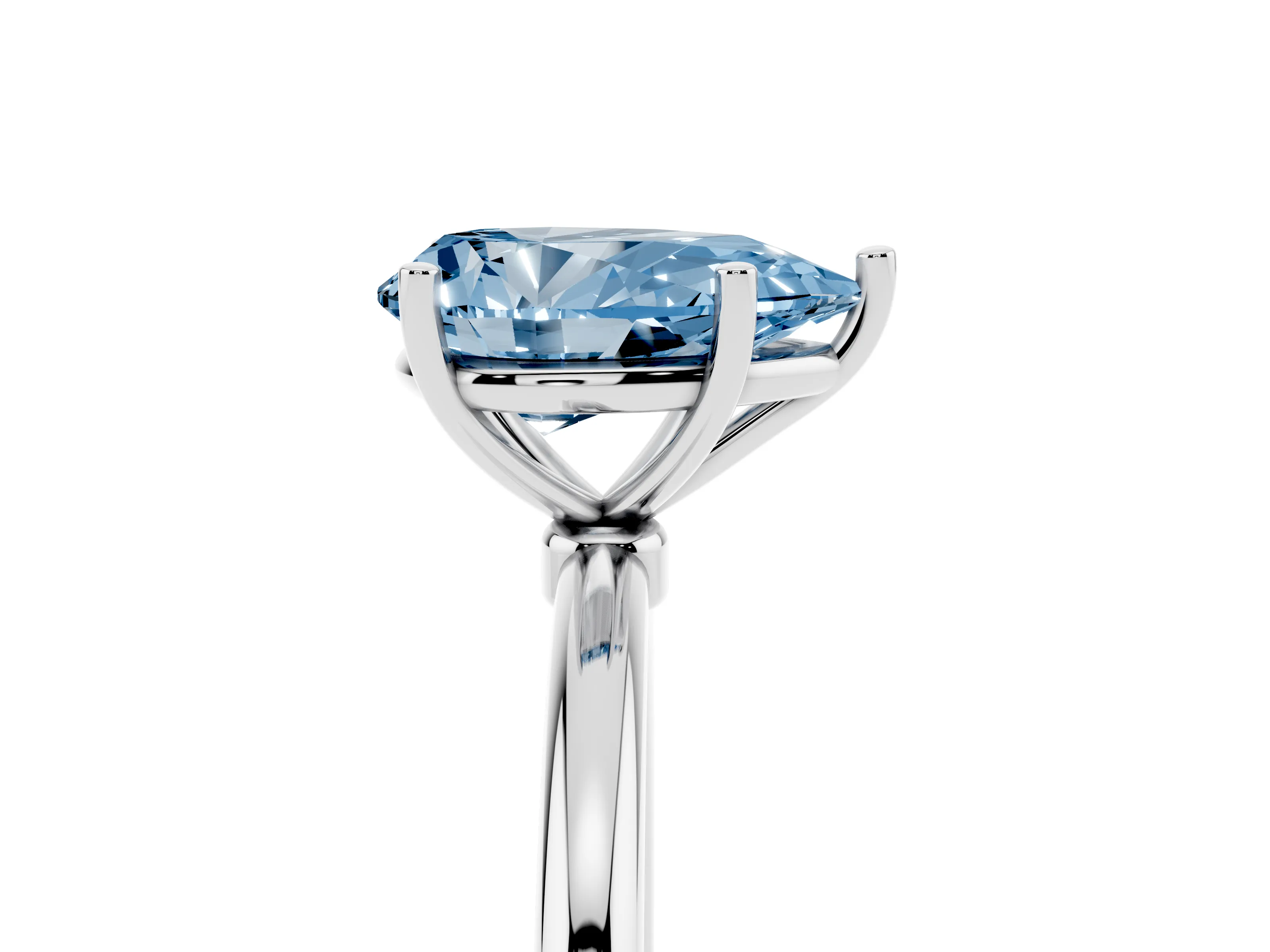 Fancy Blue Pear Cut Diamond Solitaire Engagement Ring Set in Silver with Thin Band and Prong Setting