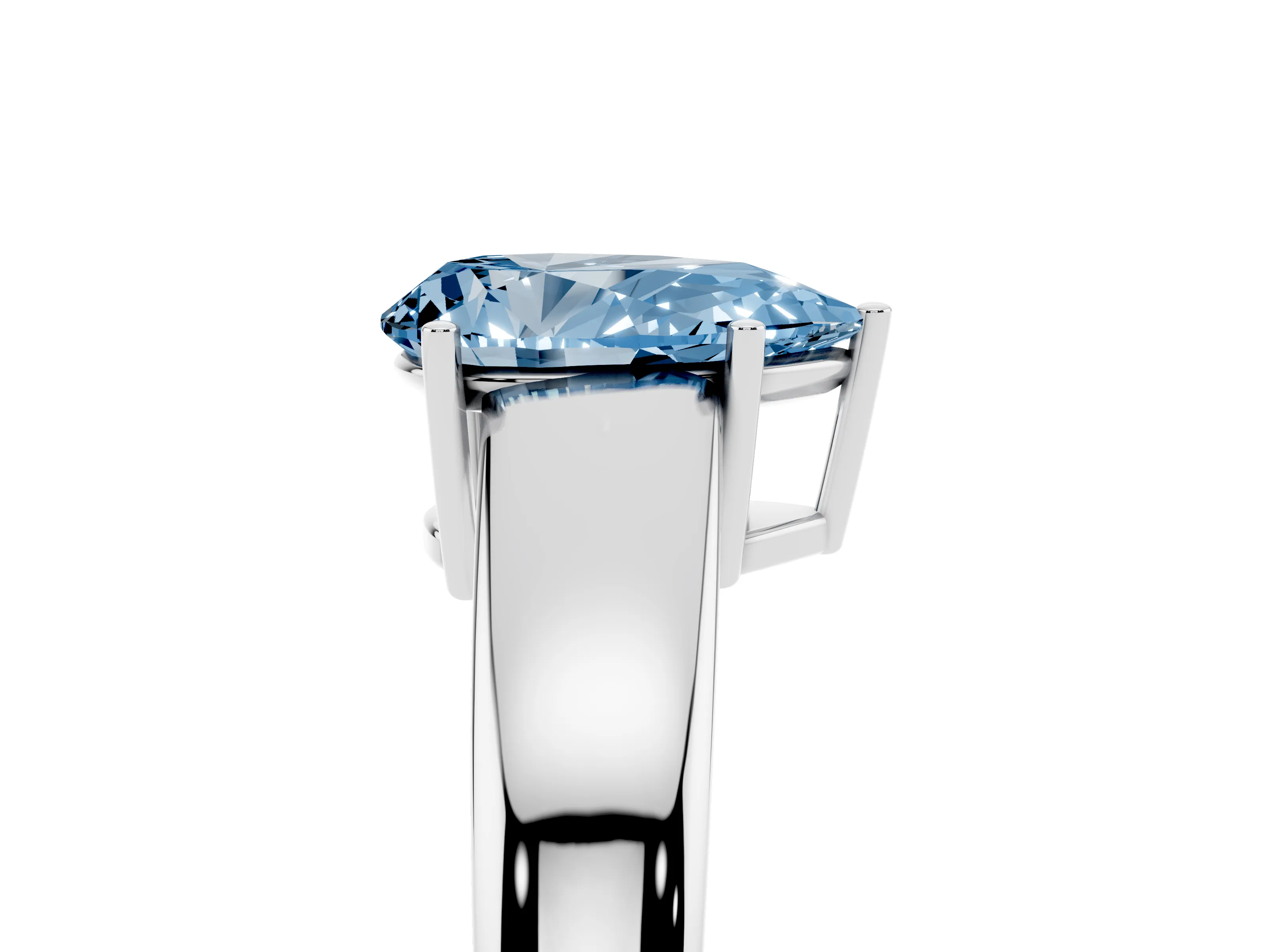 Fancy Blue Pear Cut Diamond Solitaire Ring Set in White gold with Tapered Band and Prong Setting