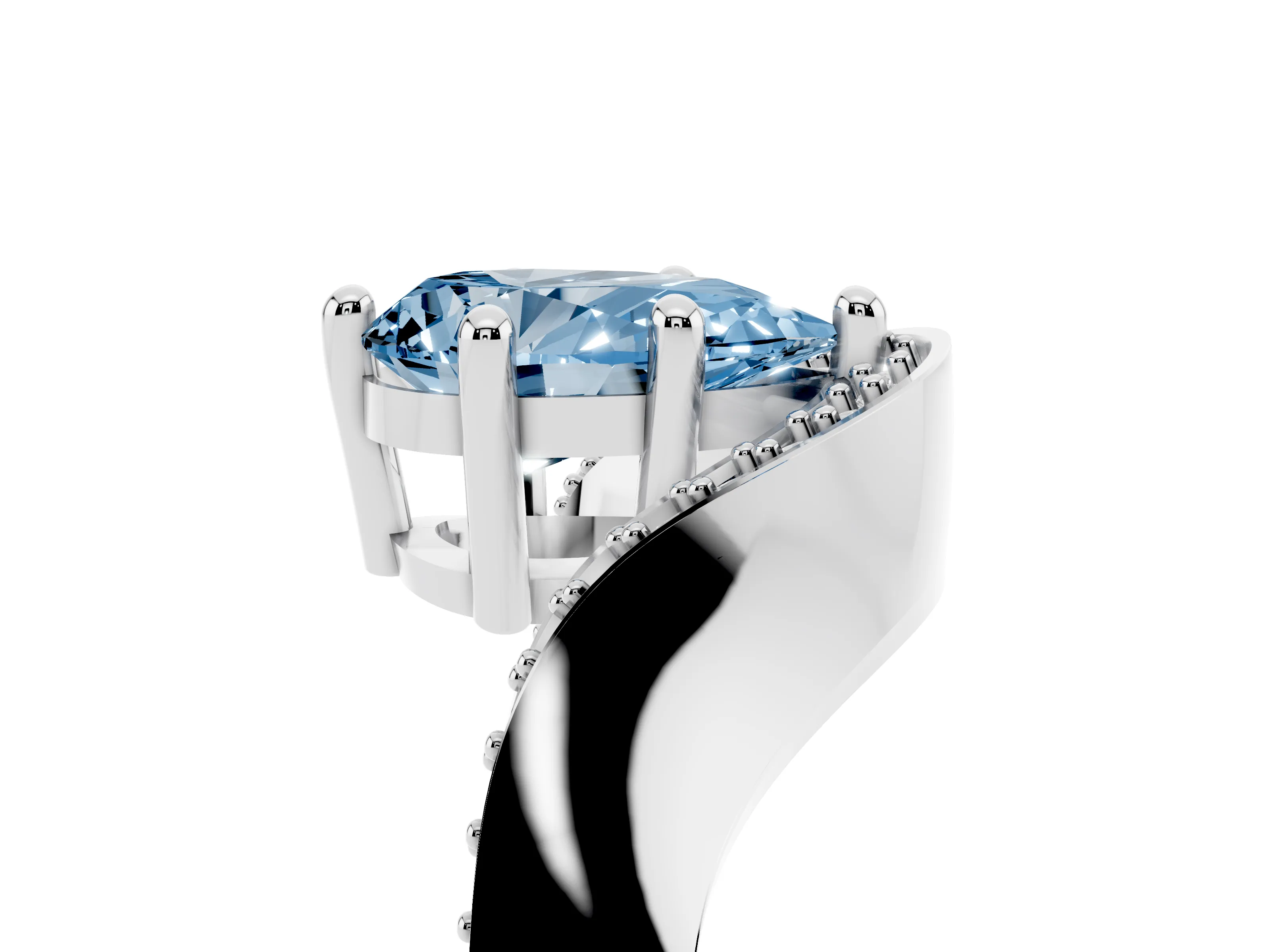 Fancy Blue Pear Cut Diamond Solitaire Engagement Ring Set in Silver with Pavé Shoulders