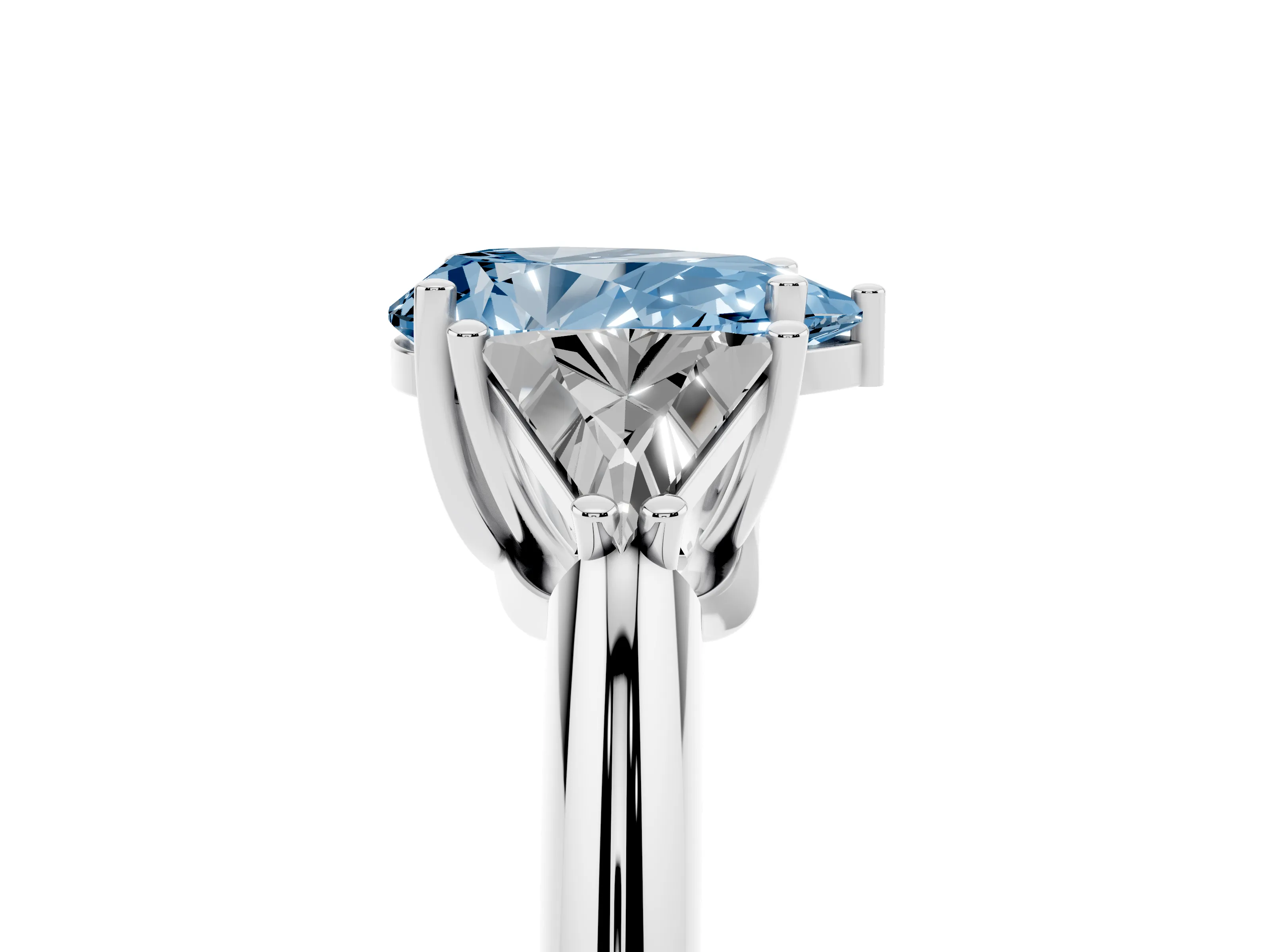 Fancy Blue Pear Cut Diamond Three-Stone Engagement Ring Set in Platinum with Trillion Side Stones