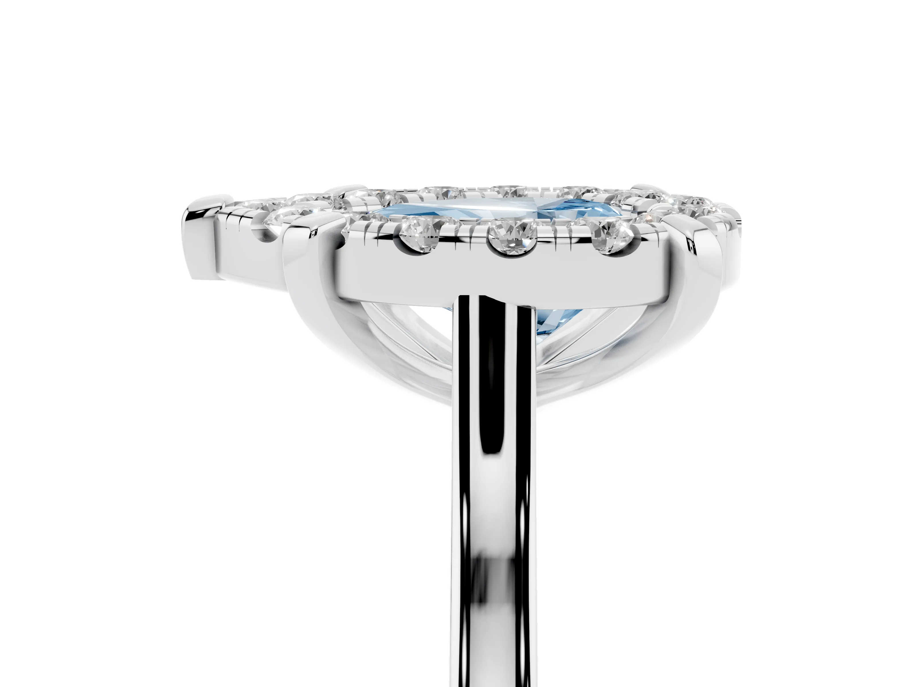 Fancy Blue Pear Cut Diamond Cluster Halo Solitaire Ring Set in Silver with Prong Setting