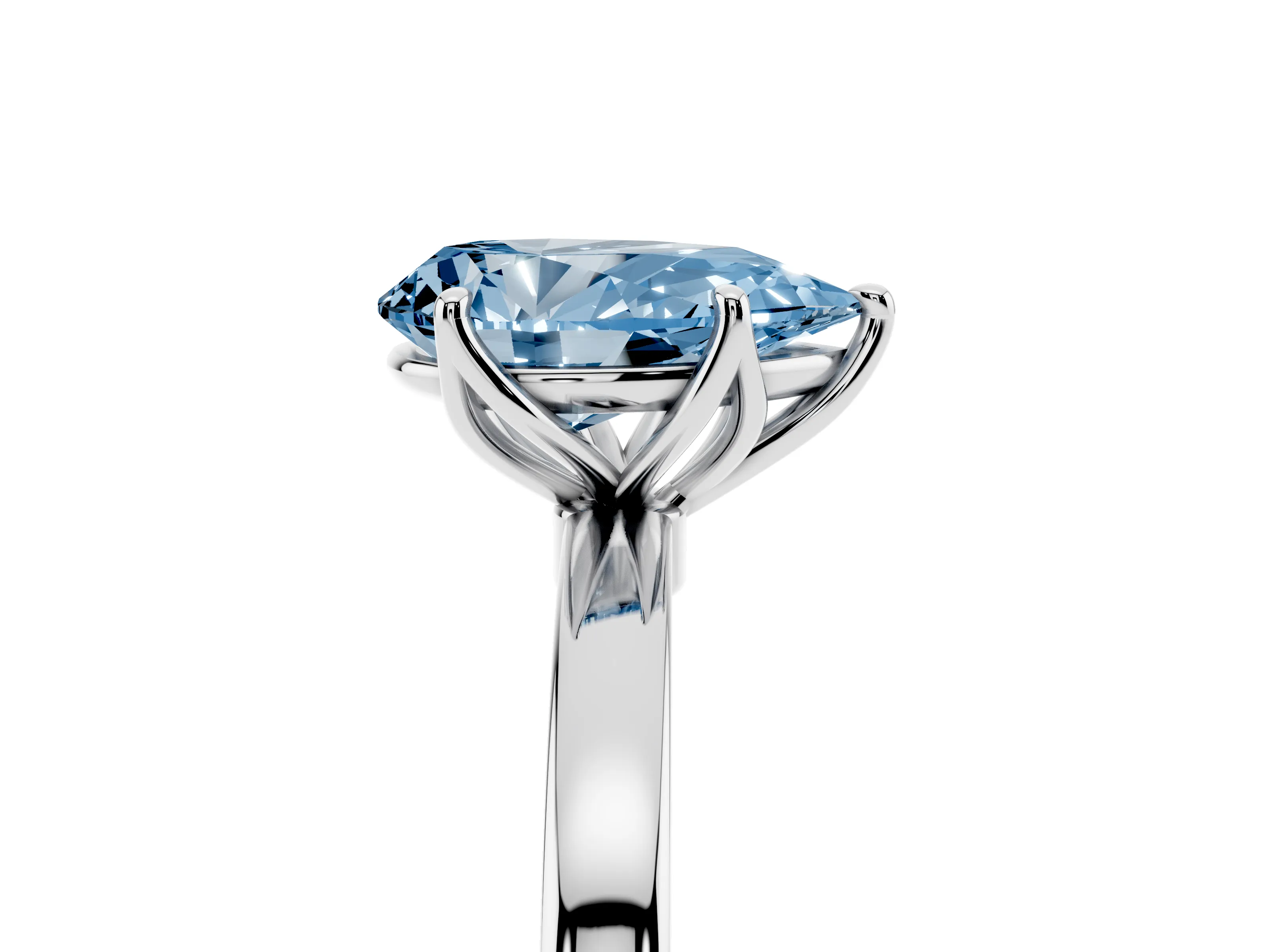 Fancy Blue Pear Cut Diamond Solitaire Ring Set in White gold with Prong Setting and Thin Polished Band