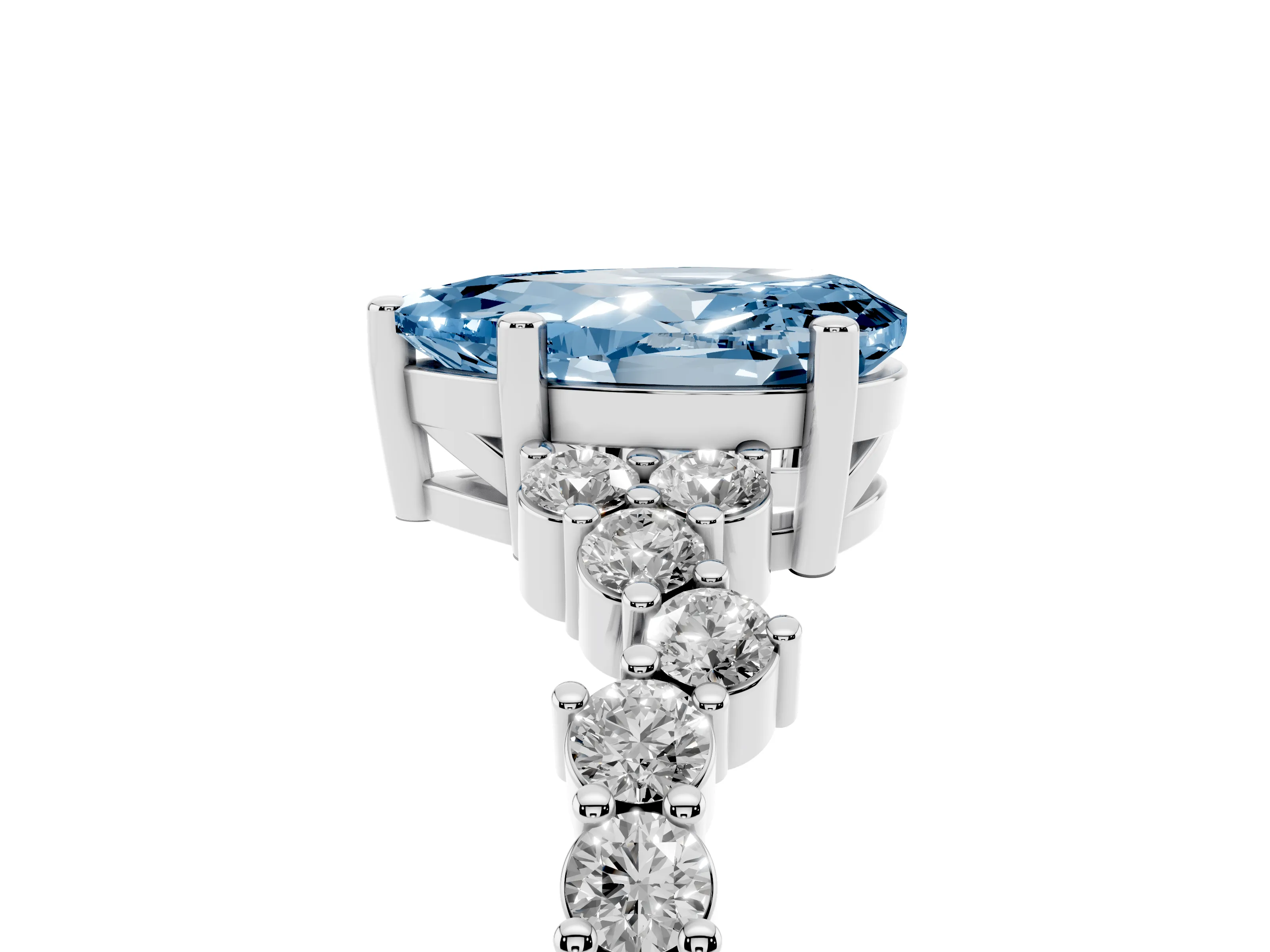 Fancy Blue Pear Cut Diamond Ring Set in Platinum with Scattered Round Accents