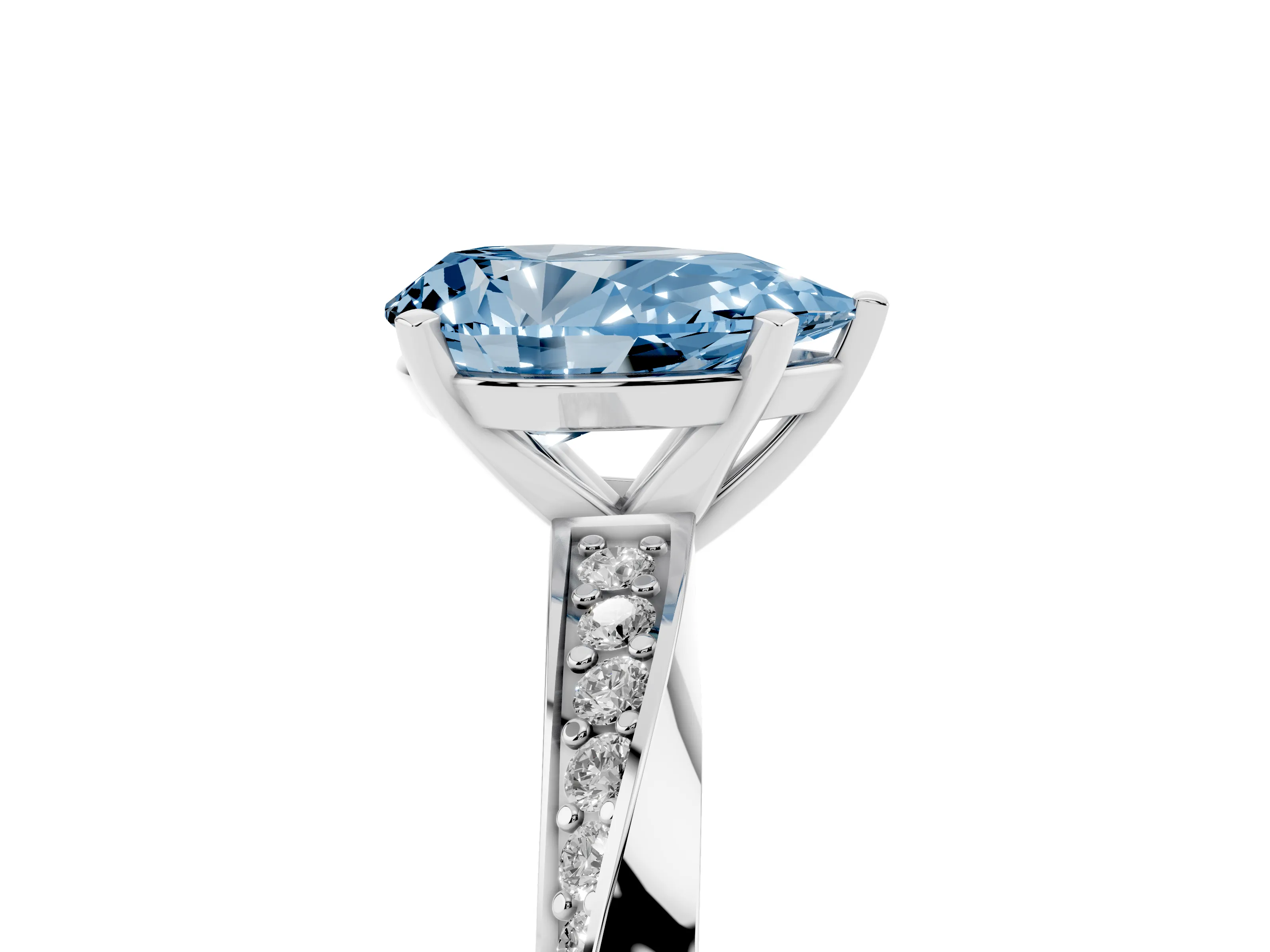 Fancy Blue Pear Cut Diamond Engagement Ring Set in Platinum with Side Stone Accents and Prong Setting
