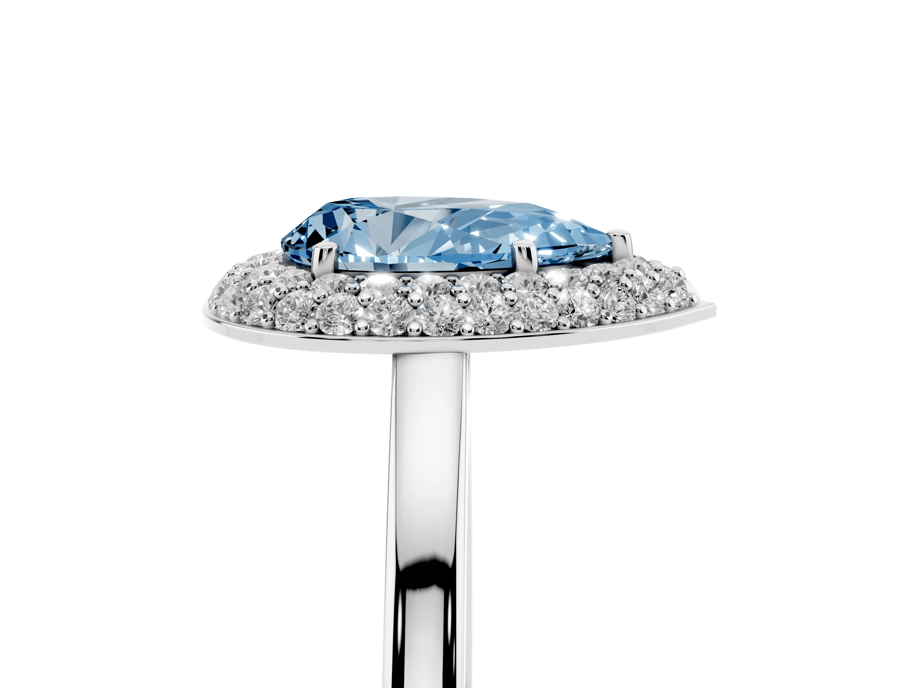 Fancy Blue Pear Cut Diamond Halo Engagement Ring Set in Platinum with Solitaire Band and Prong Setting
