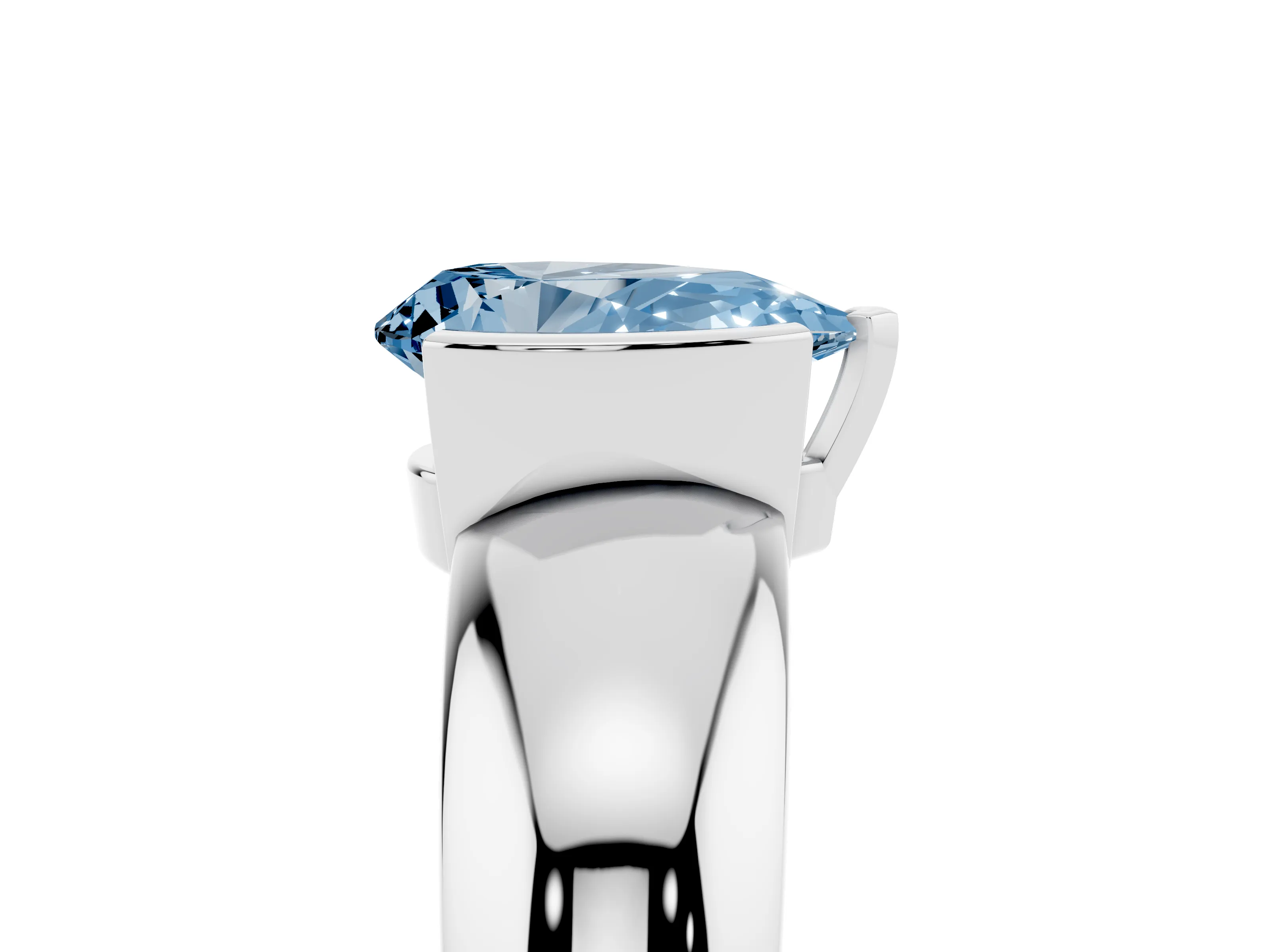 Fancy Blue Pear Cut Diamond Solitaire Tension Set Ring Set in White gold with Wide Band