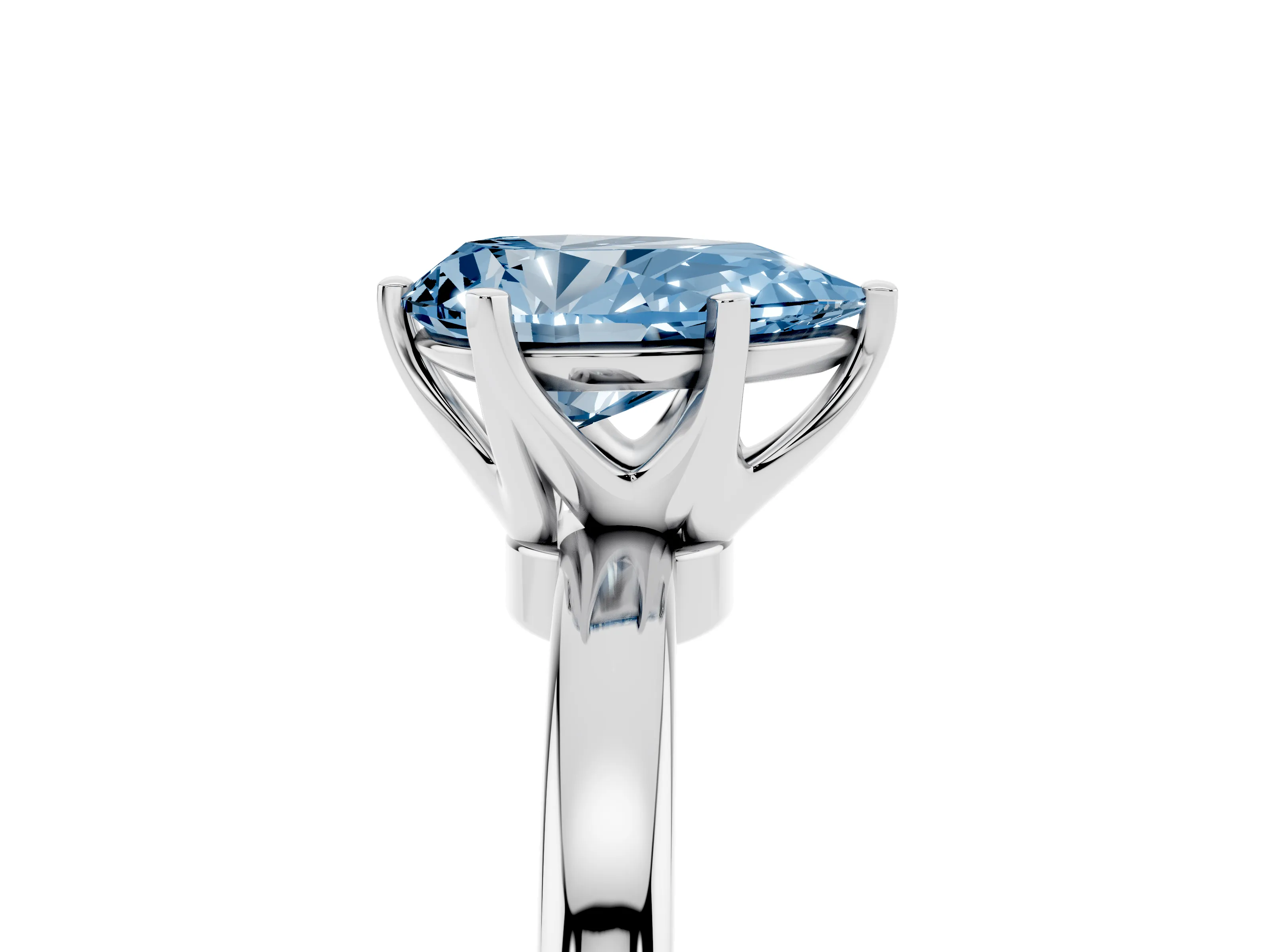 Fancy Blue Pear Cut Diamond Solitaire Ring Set in White gold with Raised Prong Setting on a Classic Band