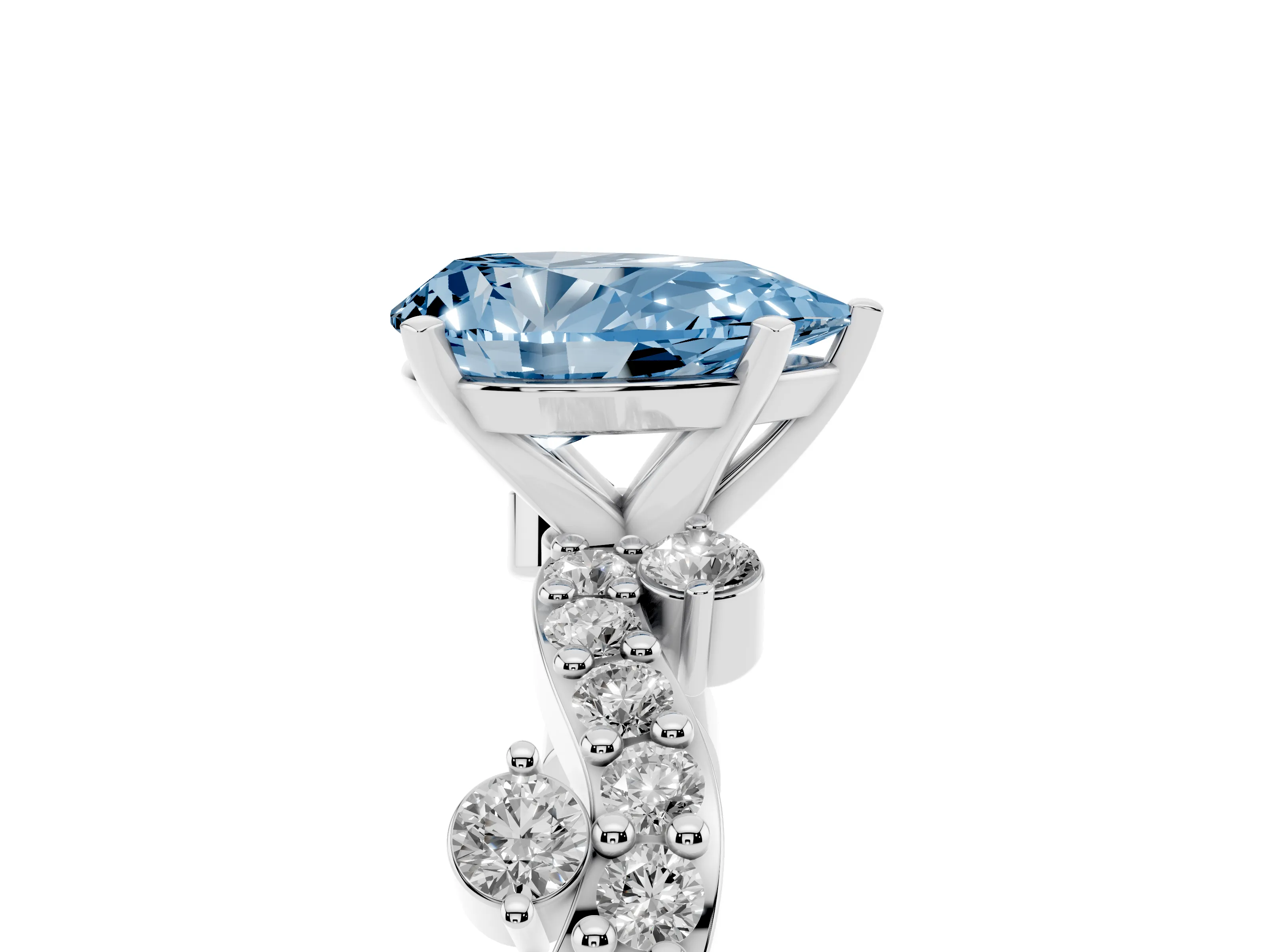 Fancy Blue Pear Cut Diamond Solitaire Twisted Band Set in Silver with Pavé Setting
