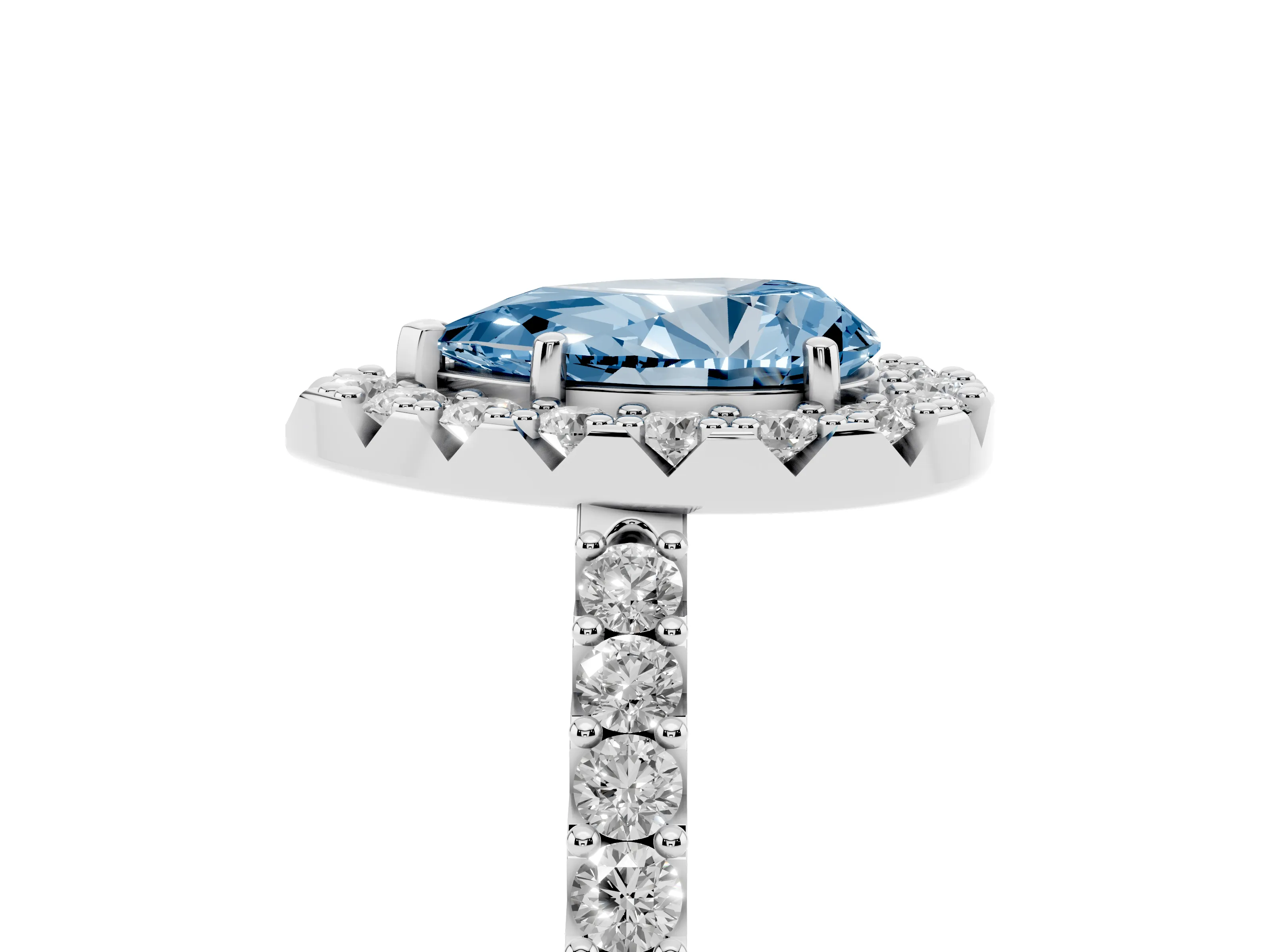 Fancy Blue Pear Cut Diamond Halo Pavé Solitaire Ring Set in Silver with Prong-Set Center Stone