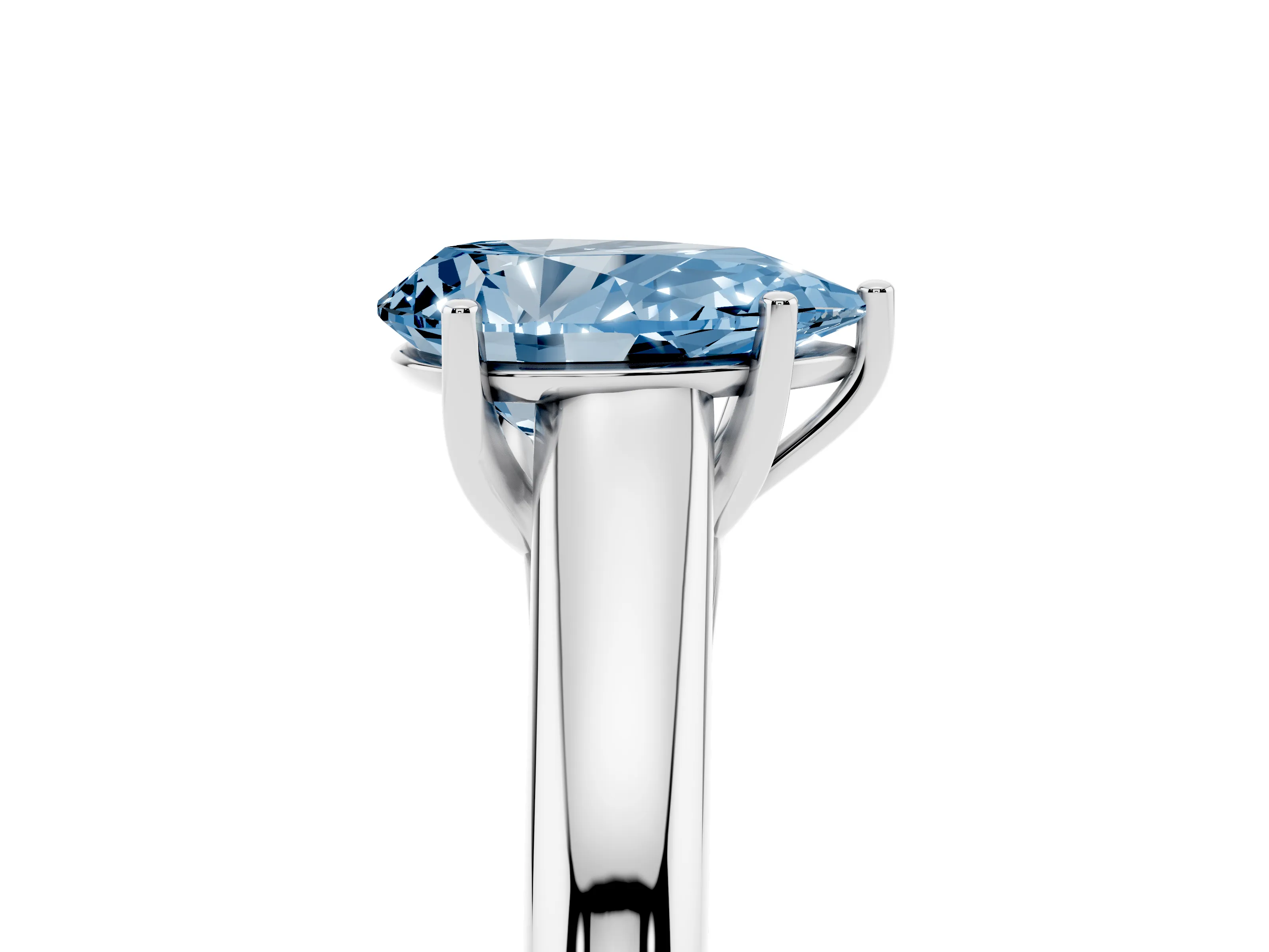 Fancy Blue Pear Cut Diamond Solitaire Engagement Ring Set in Silver with Subtly Tapered Band and Prong Setting