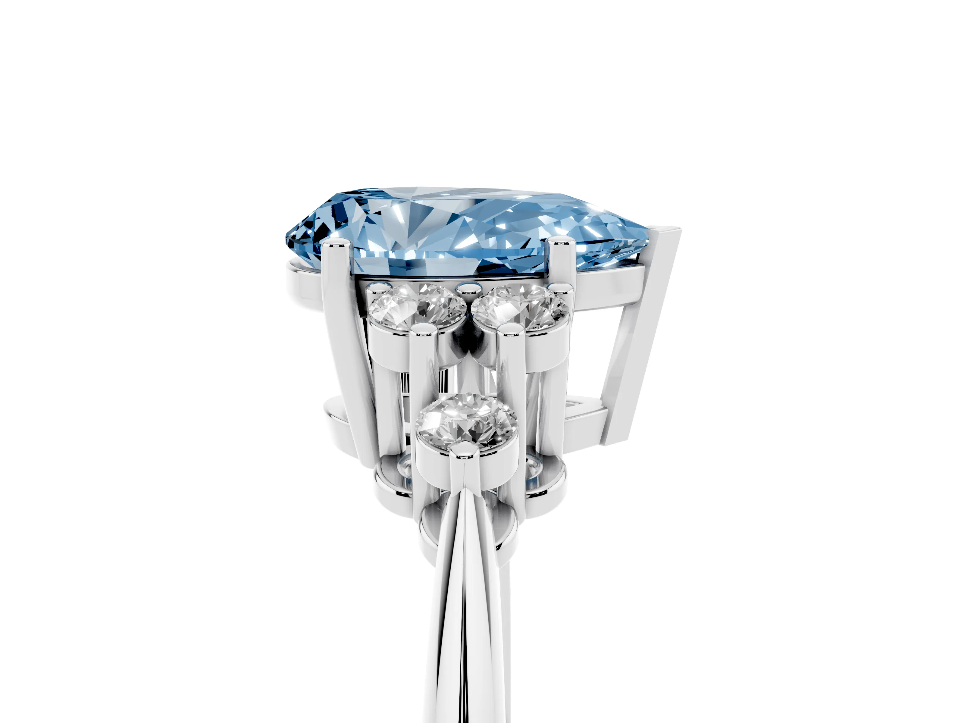 Fancy Blue Pear Cut Diamond Cluster Ring Set in Platinum with Plain Band and Prong Setting