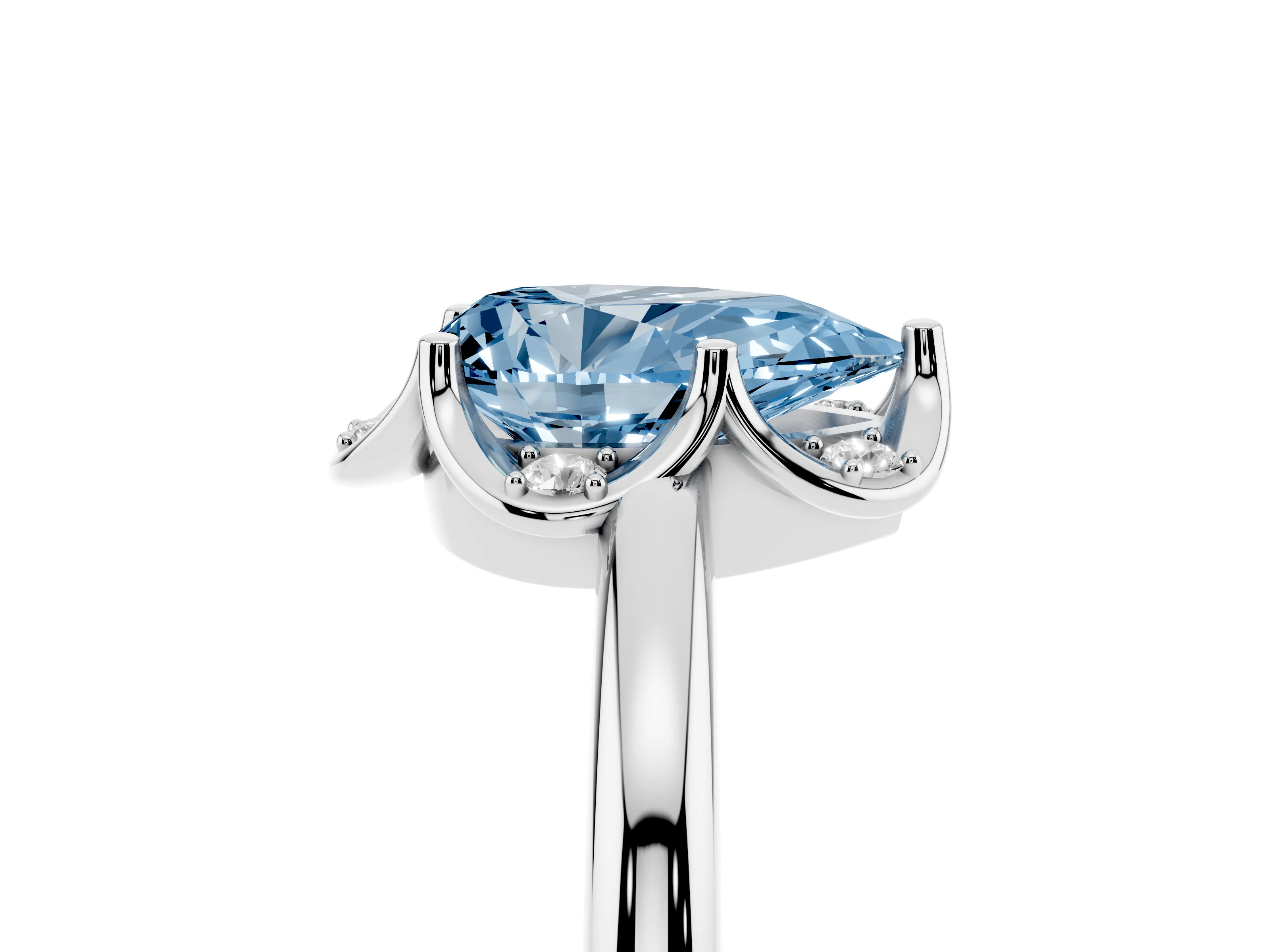 Fancy Blue Pear Cut Diamond Round Cluster Halo Ring Set in Silver with Solitaire Band and Prong Setting