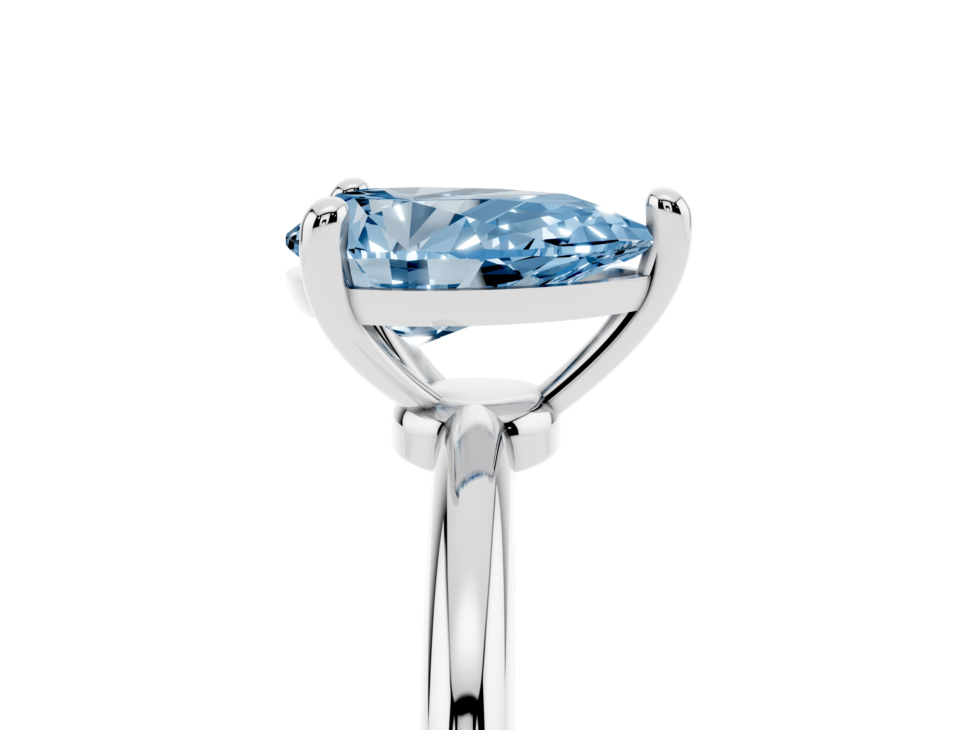 Fancy Blue Pear Cut Diamond Solitaire Ring Set in White gold with Secure Prong Setting on a Classic Band