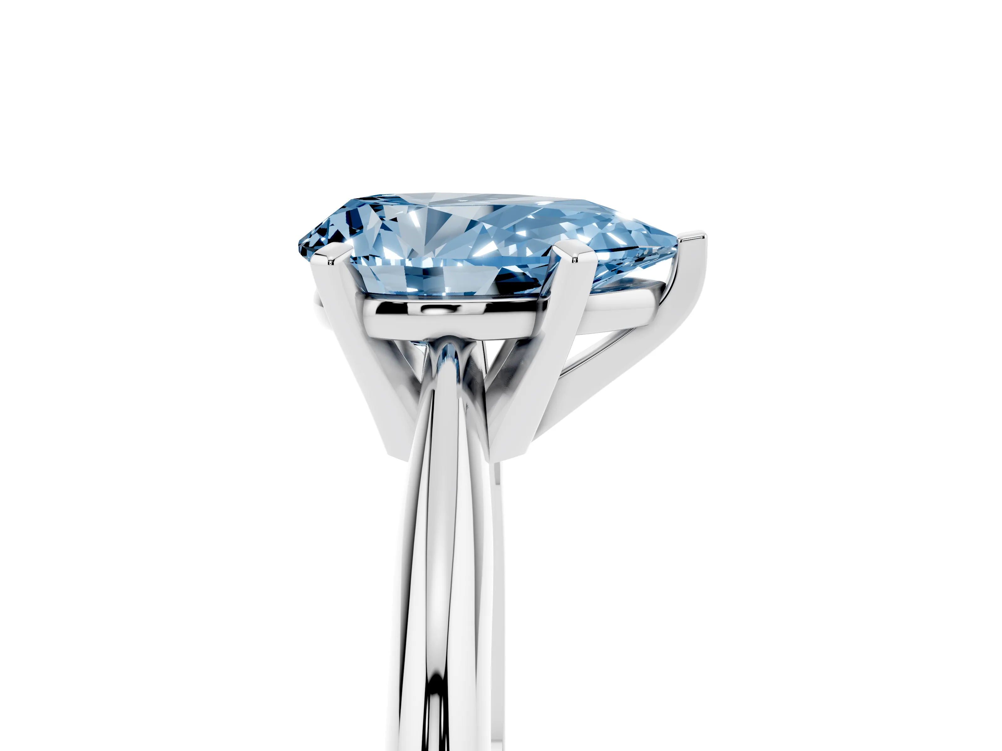 Fancy Blue Pear Cut Diamond Solitaire Ring Set in Platinum with Prong Setting on a Plain Round Band