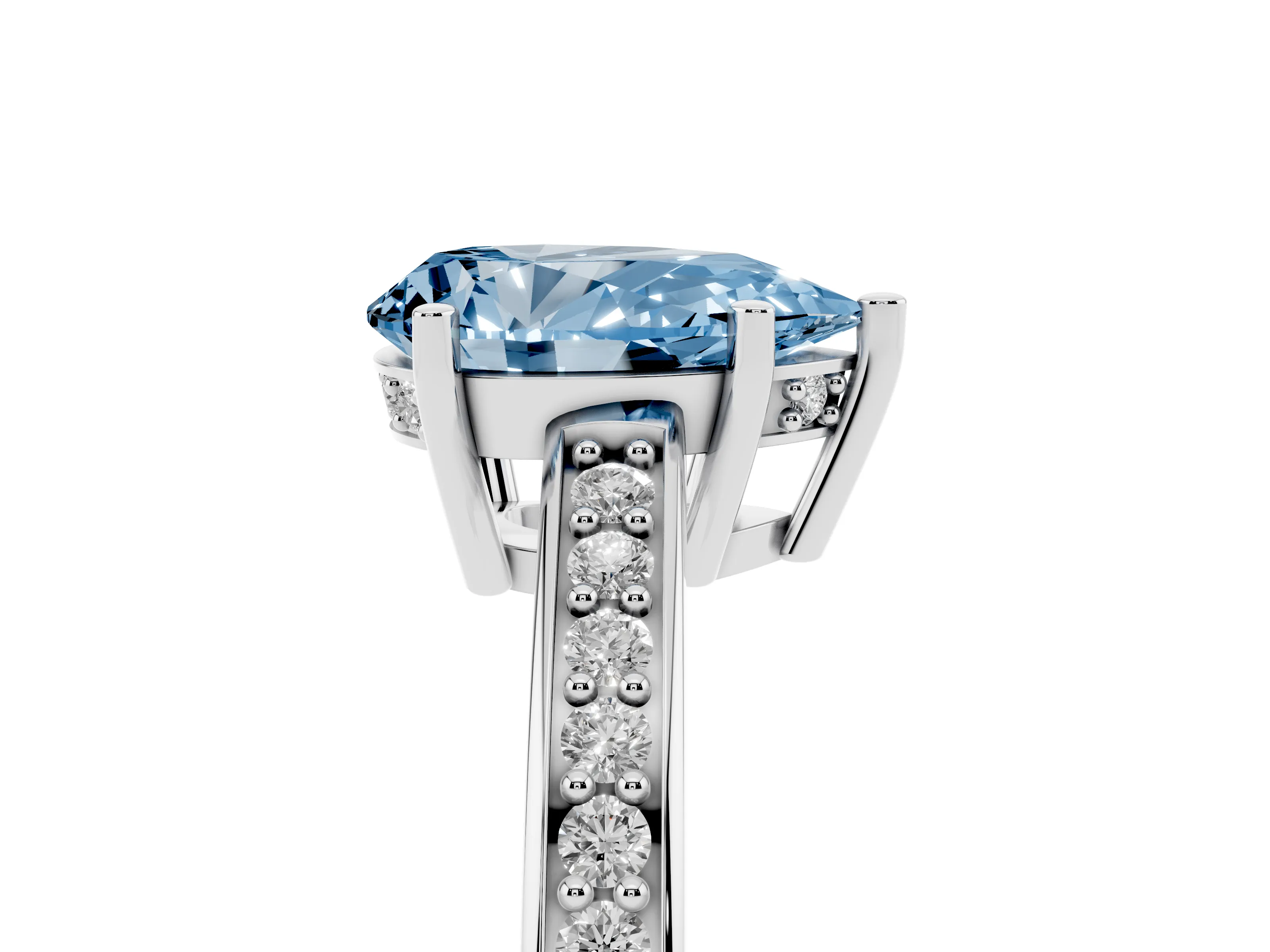 Fancy Blue Pear Cut Diamond Pavé Band Prong Set Solitaire Ring Set in White gold