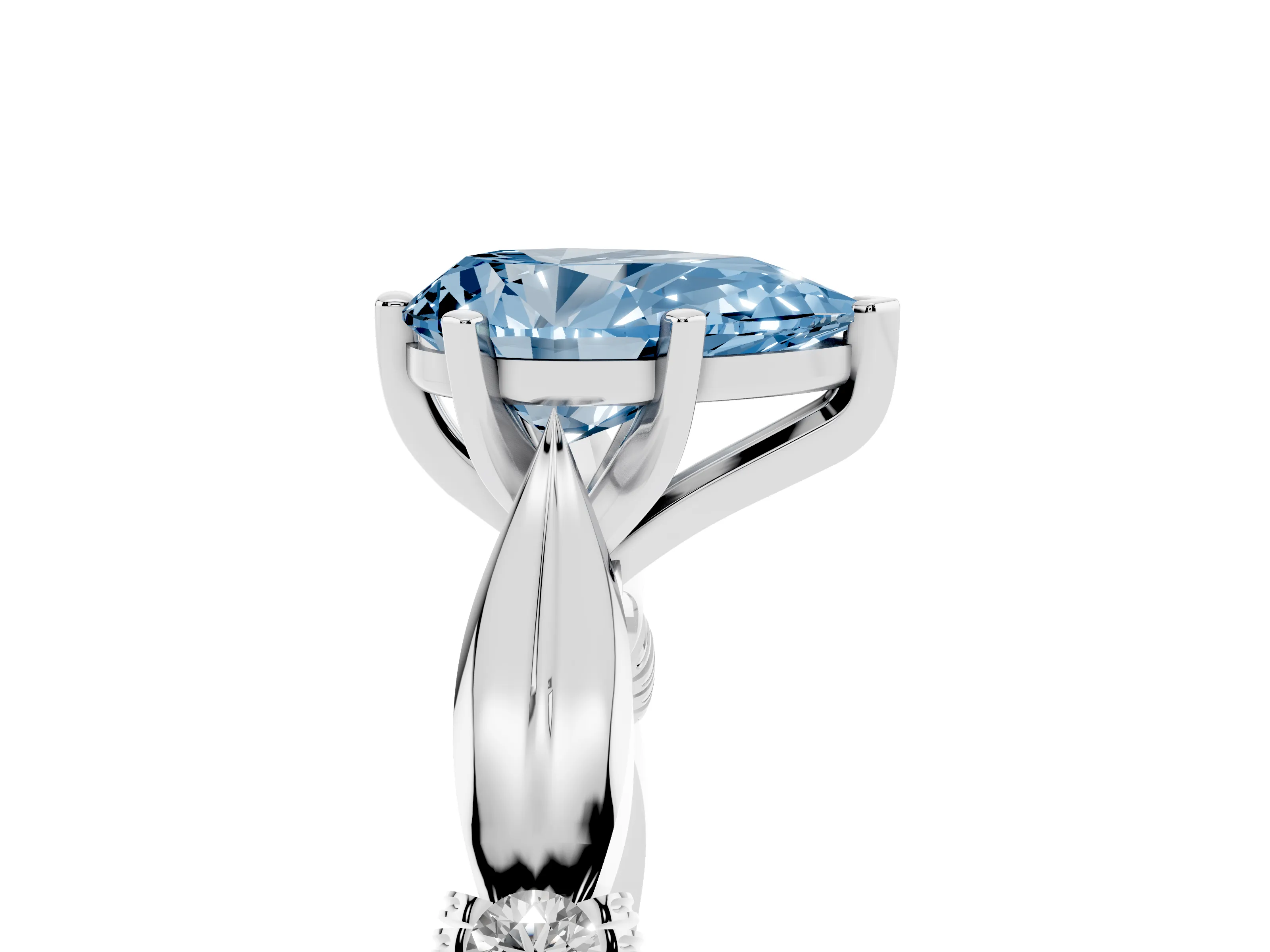 Fancy Blue Pear Cut Diamond Solitaire Twisted Band Ring Set in Silver with Accent Stones and Prong Setting