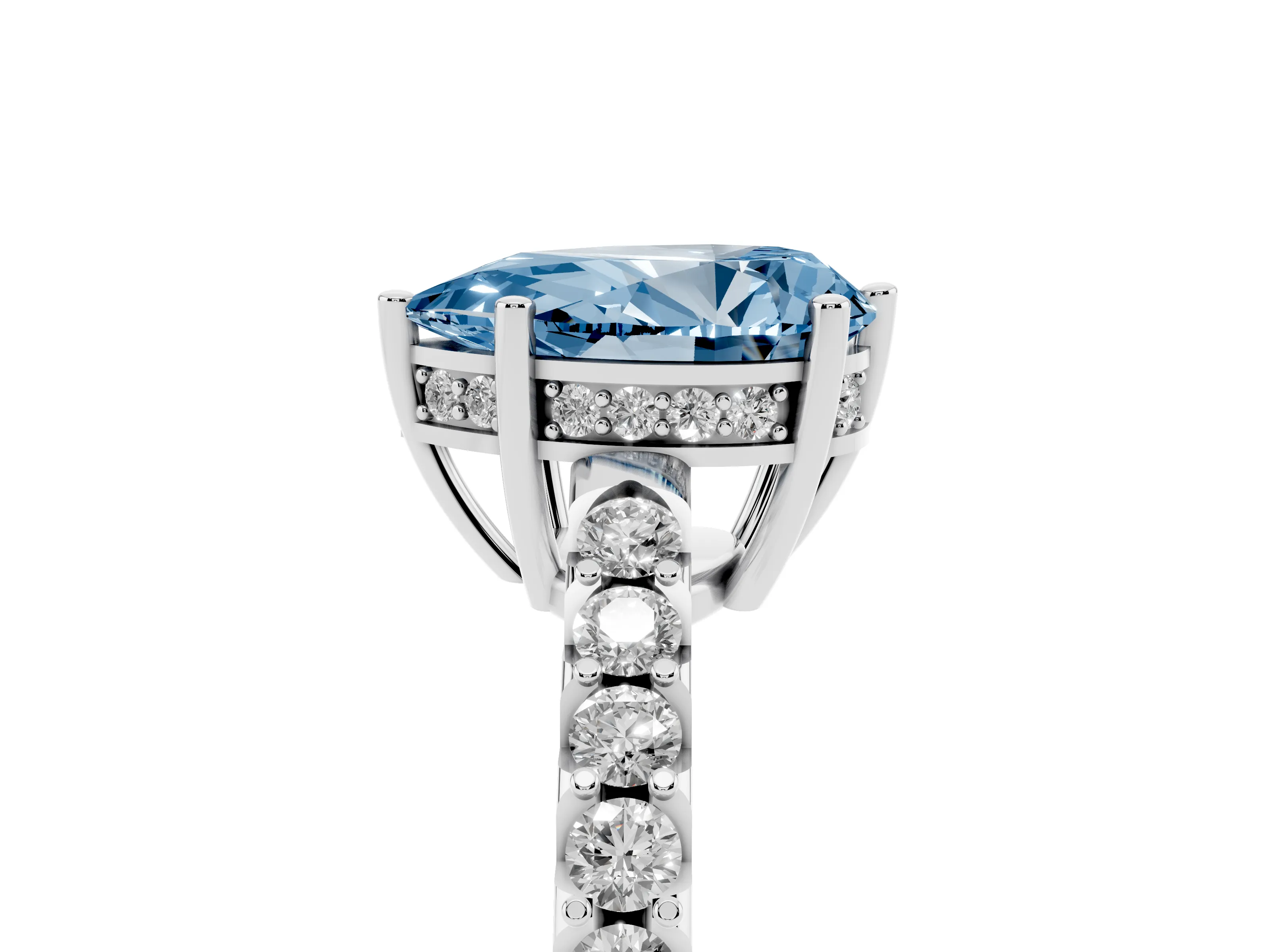 Fancy Blue Pear Cut Diamond Solitaire Engagement Ring Set in Platinum with Pavé Band and Prong Setting