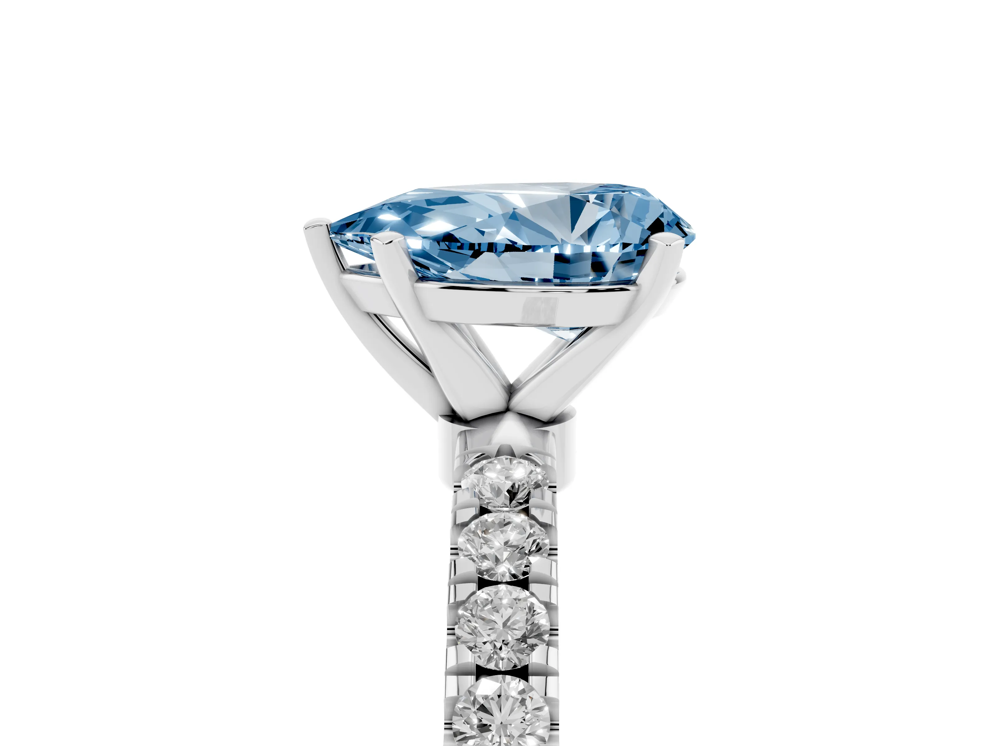 Fancy Blue Pear Cut Diamond Solitaire Ring Set in White gold with Pavé Accents and Prong Setting
