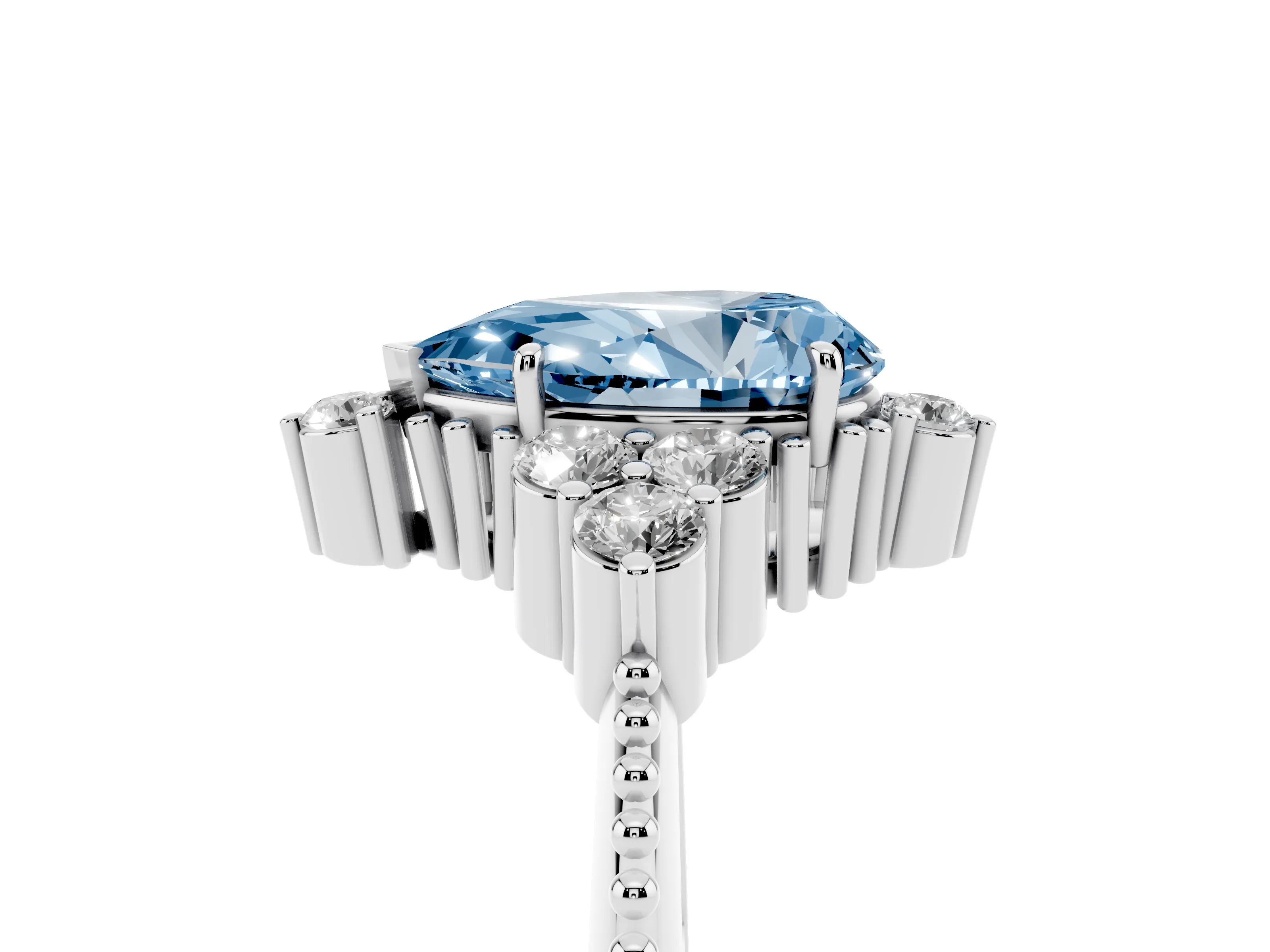 Fancy Blue Pear Cut Diamond Cluster Ring Set in Platinum with Beaded Band