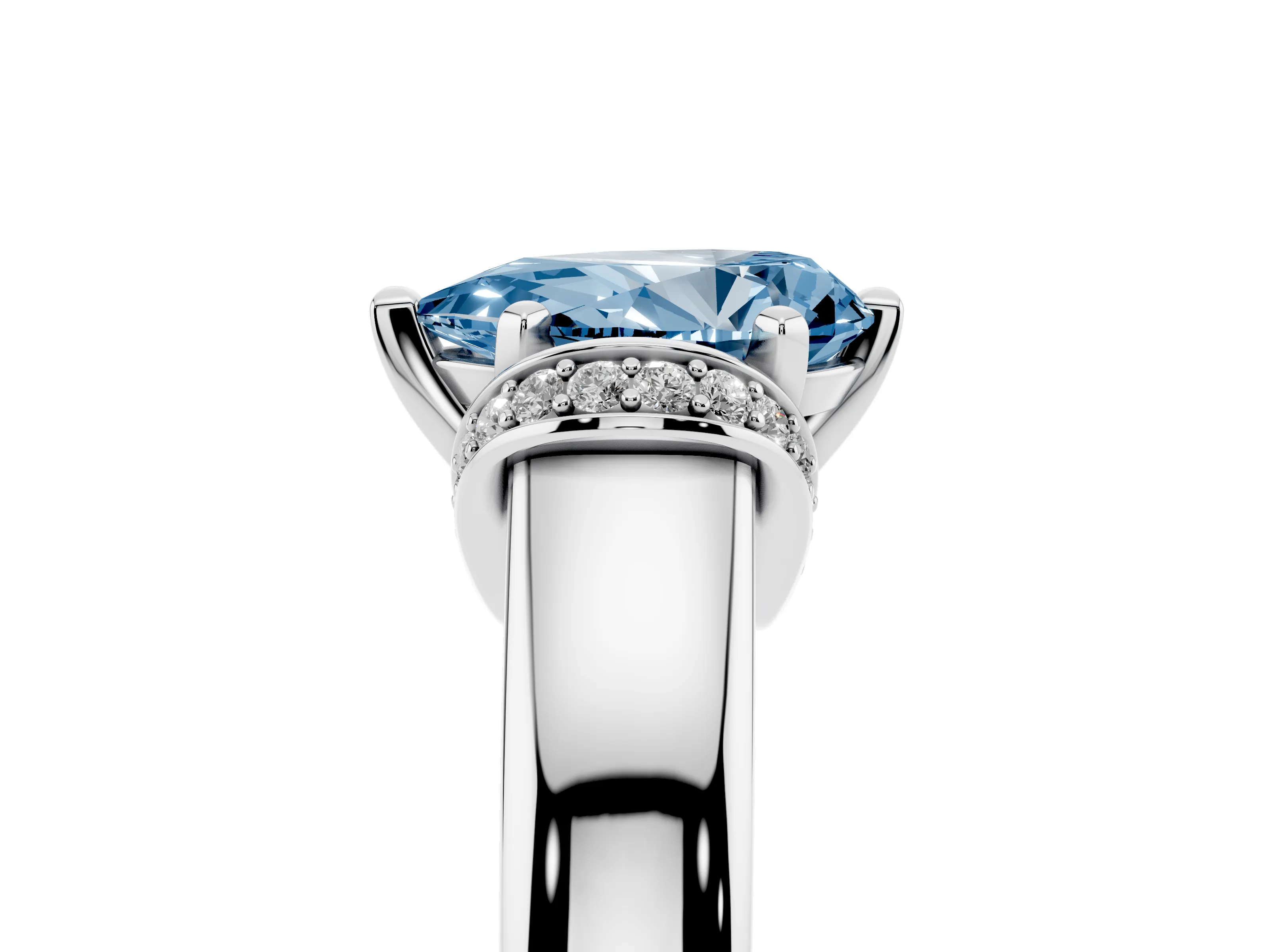 Fancy Blue Pear Cut Diamond Pavé Band Solitaire Ring Set in Platinum with Prong Setting