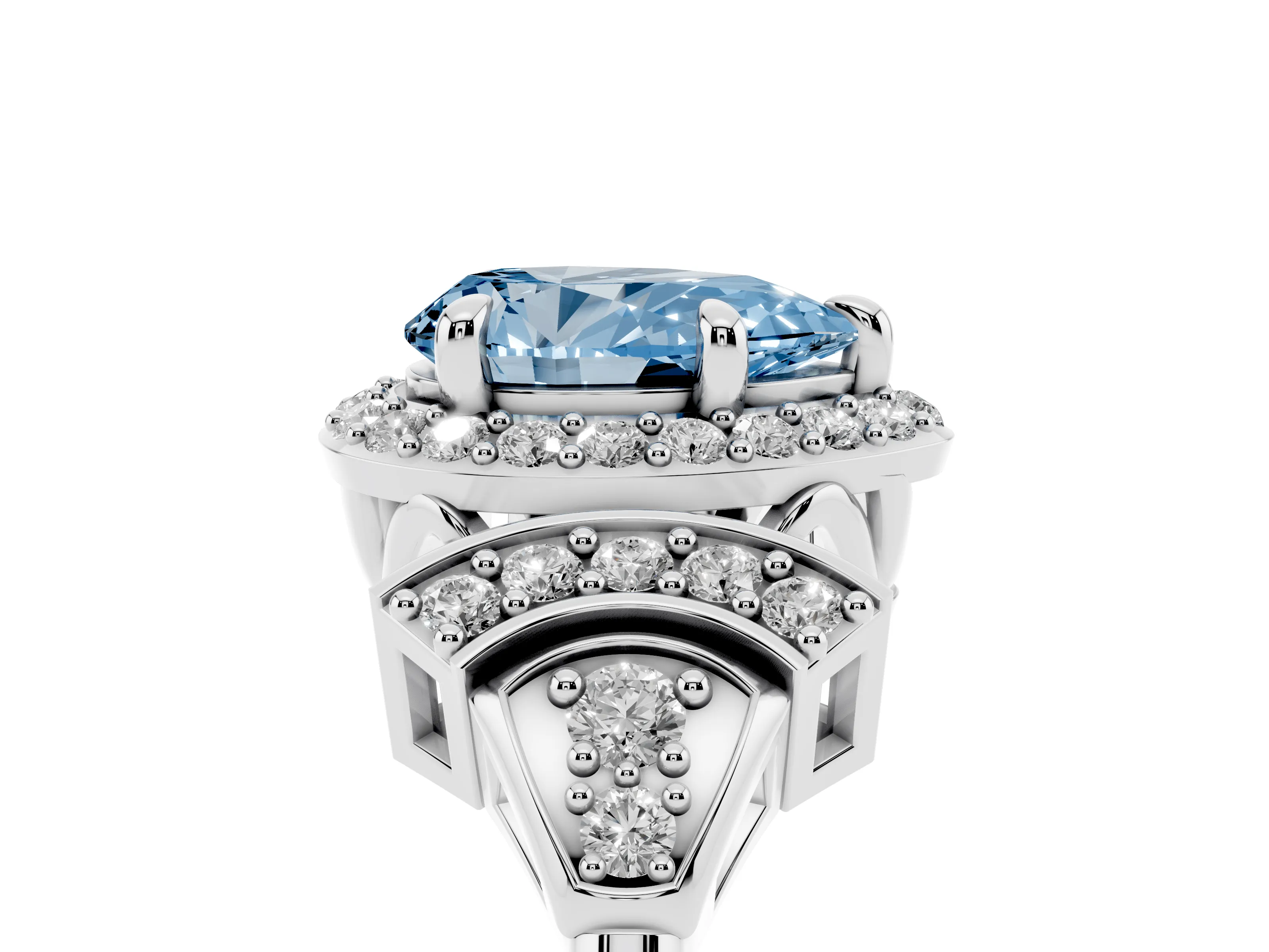 Fancy Blue Pear Cut Diamond Halo Engagement Ring Set in Platinum with Accent Stone Split Shank