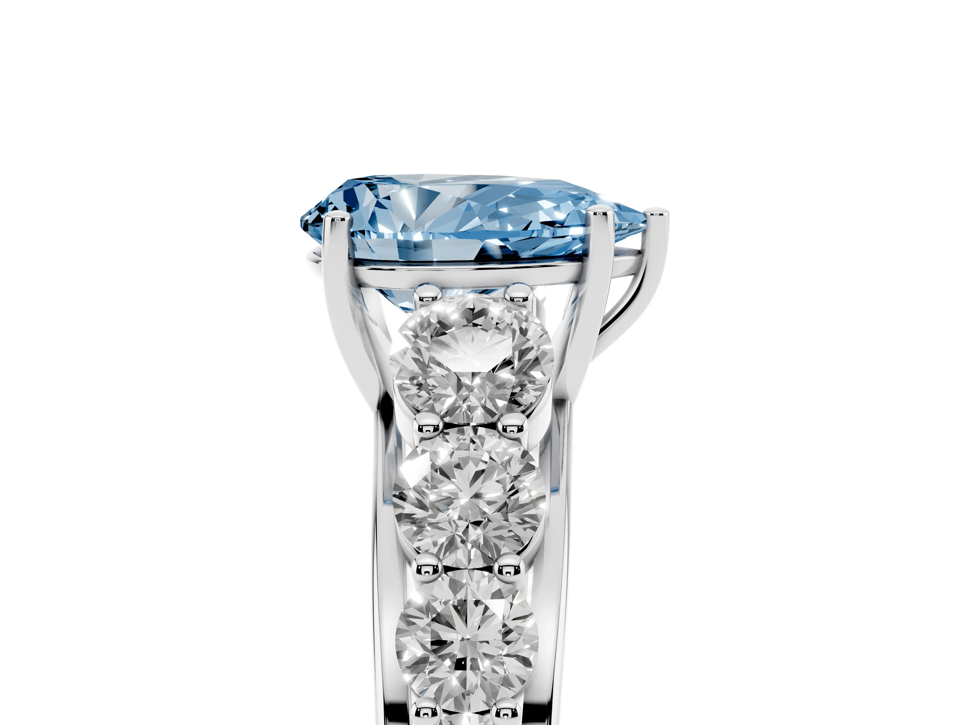 Fancy Blue Pear Cut Diamond Solitaire Ring Set in Platinum with Pavé-Set Band and Prong Setting