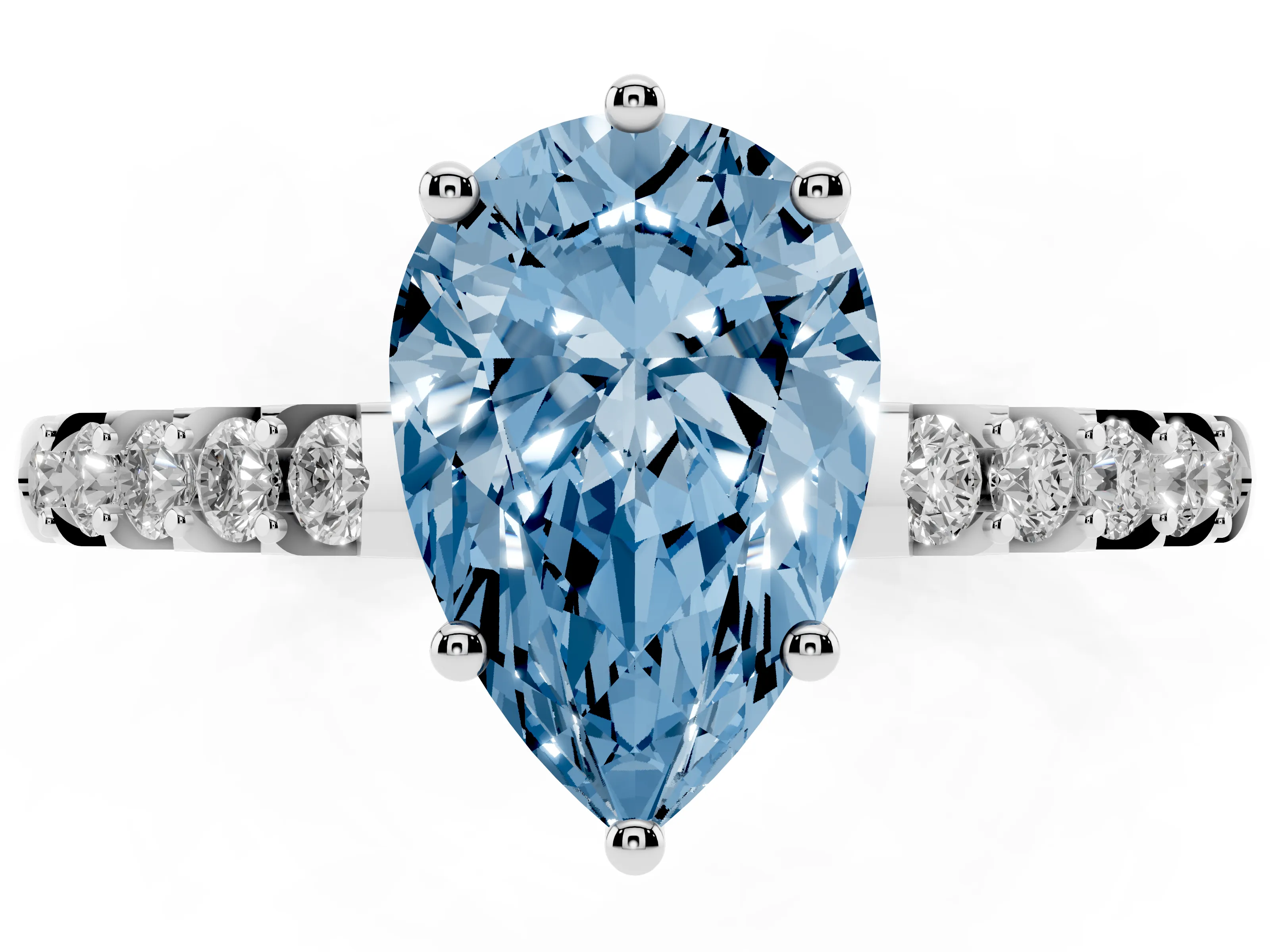 Fancy Blue Pear Cut Diamond Solitaire Engagement Ring Set in Platinum with Pavé Band and Prong Setting
