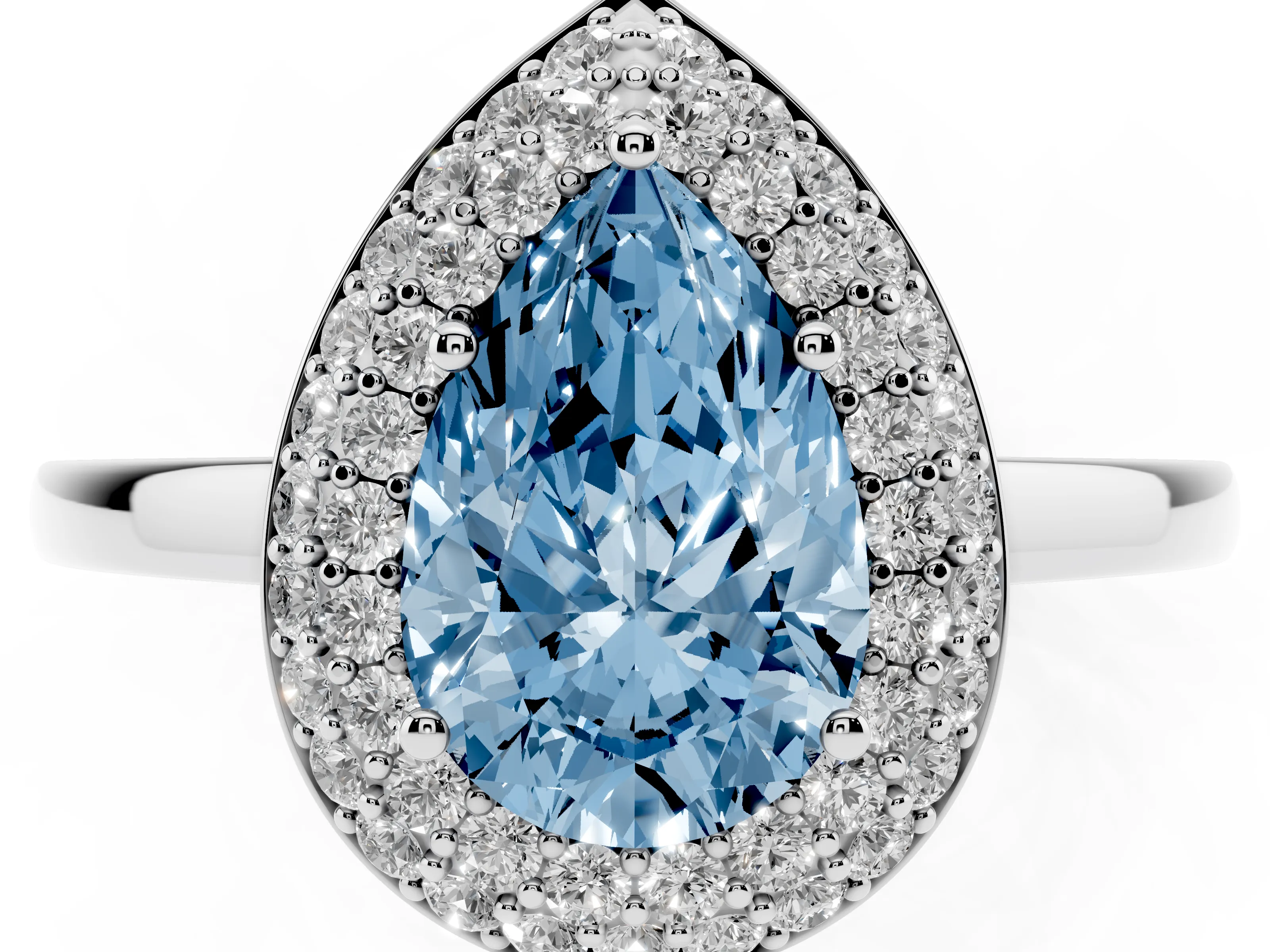 Fancy Blue Pear Cut Diamond Halo Engagement Ring Set in Platinum with Solitaire Band and Prong Setting
