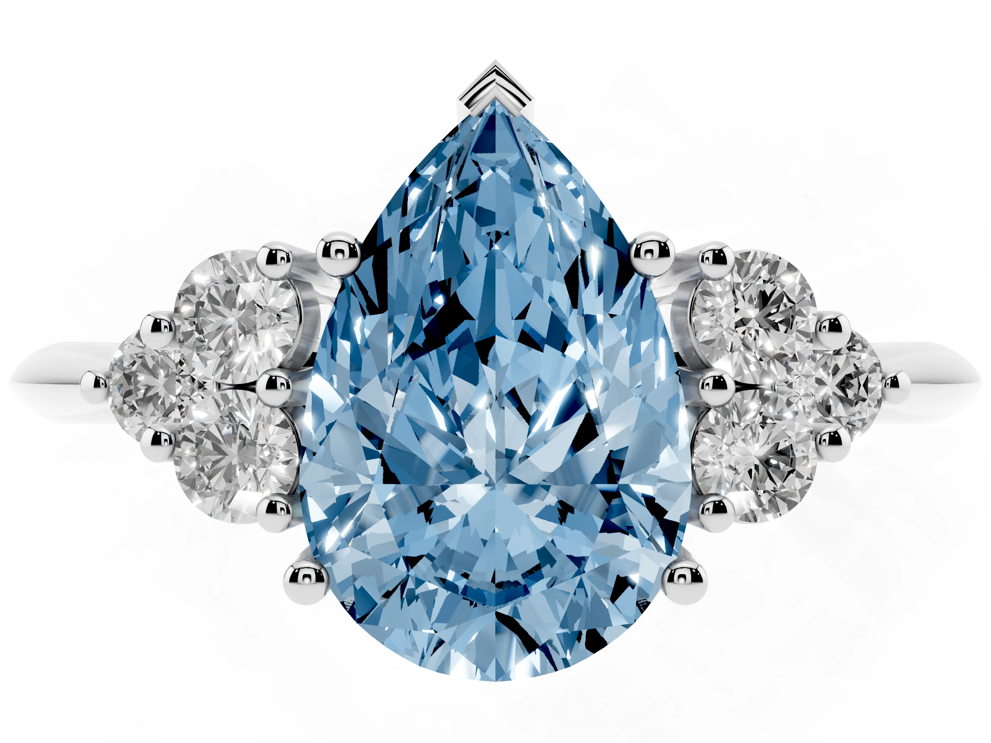 Fancy Blue Pear Cut Diamond Cluster Ring Set in Platinum with Plain Band and Prong Setting