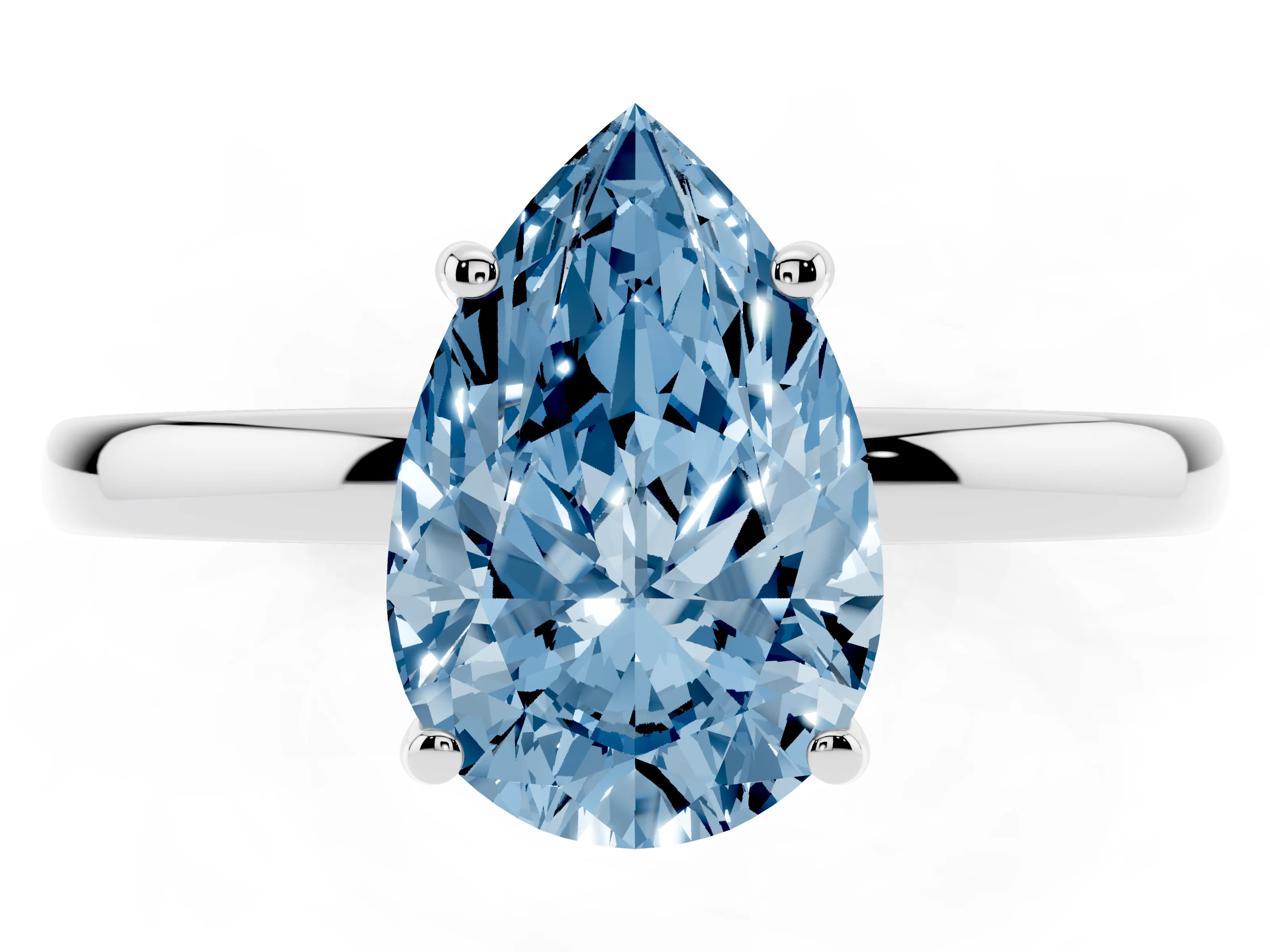 Fancy Blue Pear Cut Diamond Solitaire Ring Set in White gold with Plain Band and Prong Setting