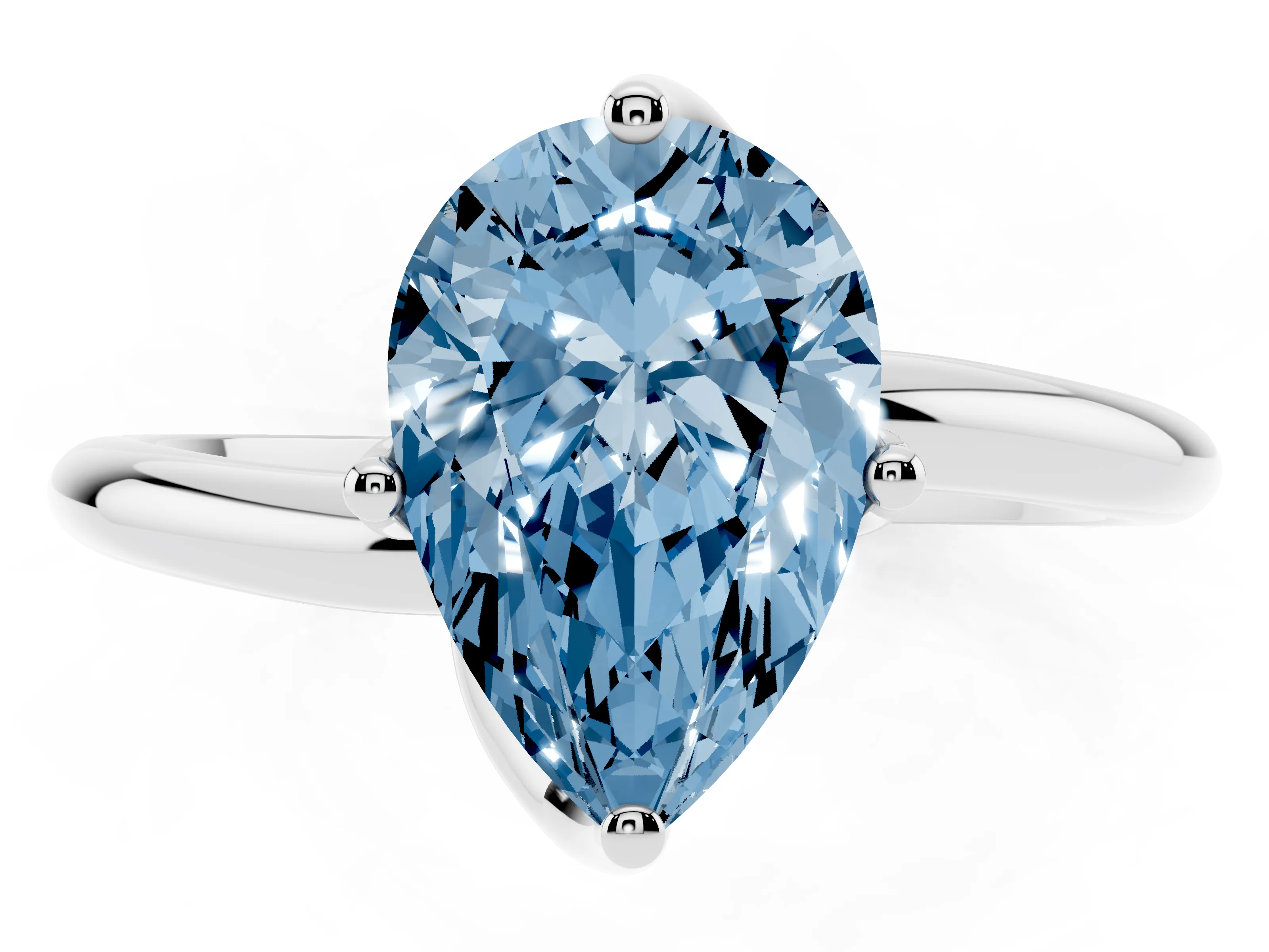 Fancy Blue Pear Cut Diamond Solitaire Engagement Ring Set in Platinum with Classic Plain Band