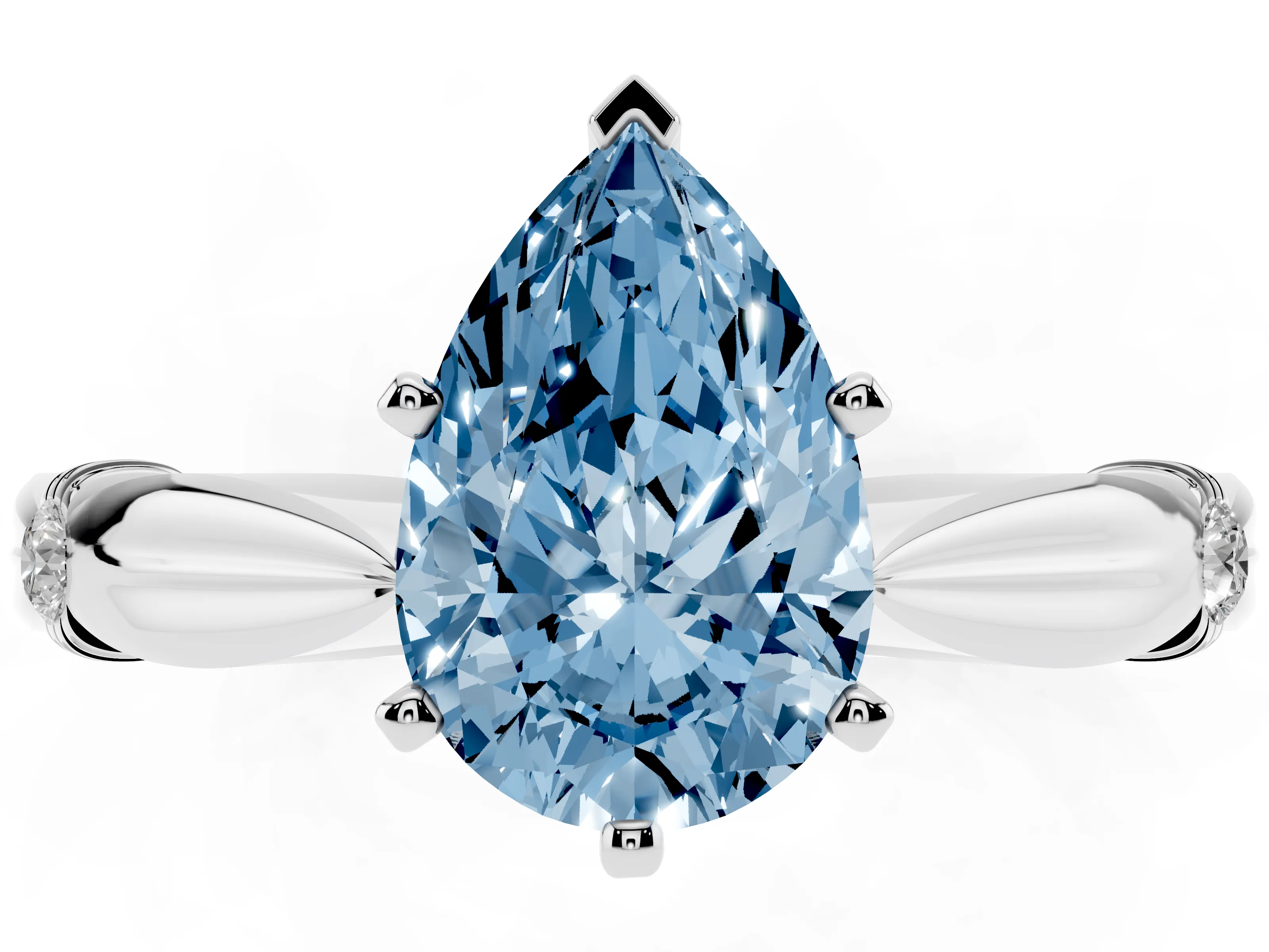 Fancy Blue Pear Cut Diamond Solitaire Twisted Band Ring Set in Silver with Accent Stones and Prong Setting