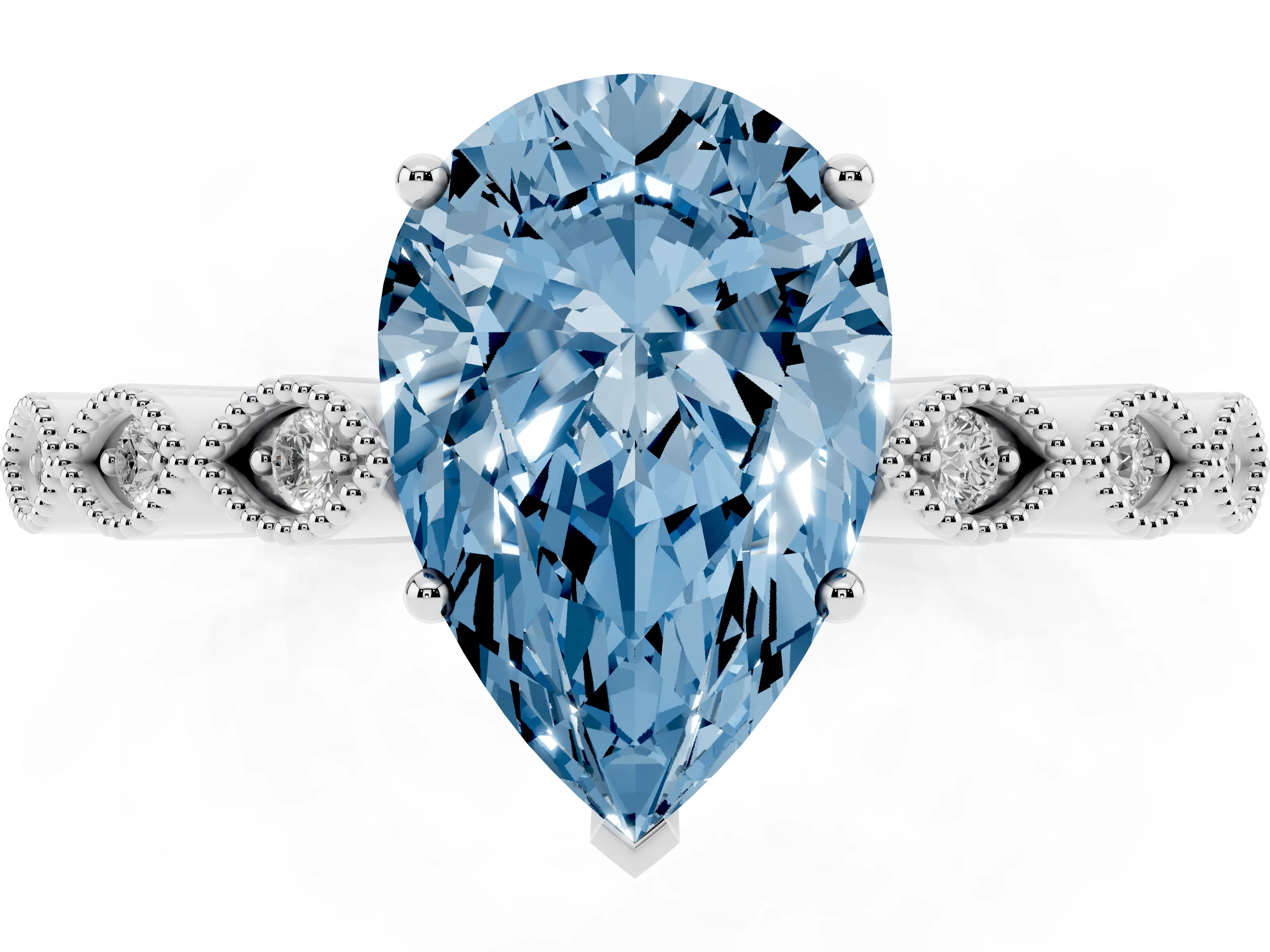Fancy Blue Pear Cut Diamond Solitaire Ring Set in Platinum with Infinity Twist Pavé Band