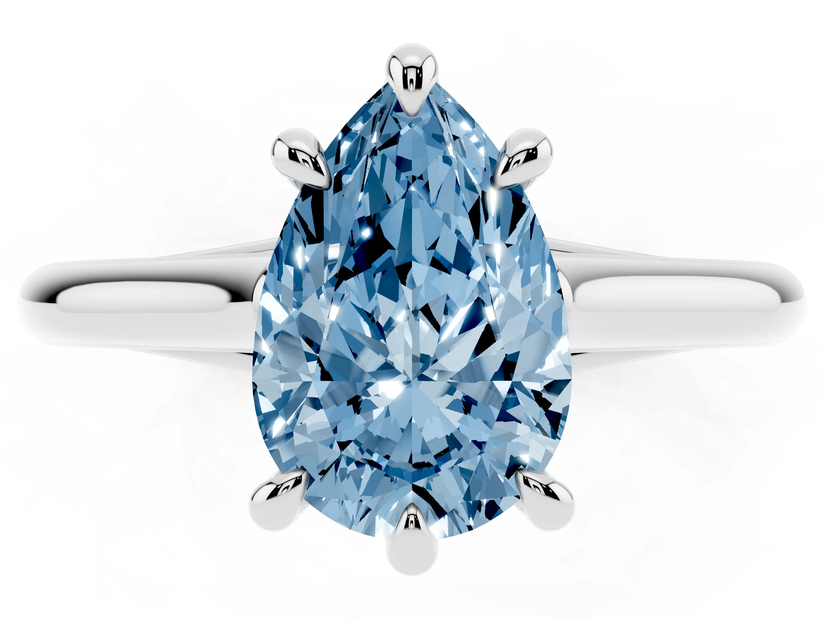 Fancy Blue Pear Cut Diamond Solitaire Engagement Ring Set in Silver with Prong Setting and Plain Classic Band