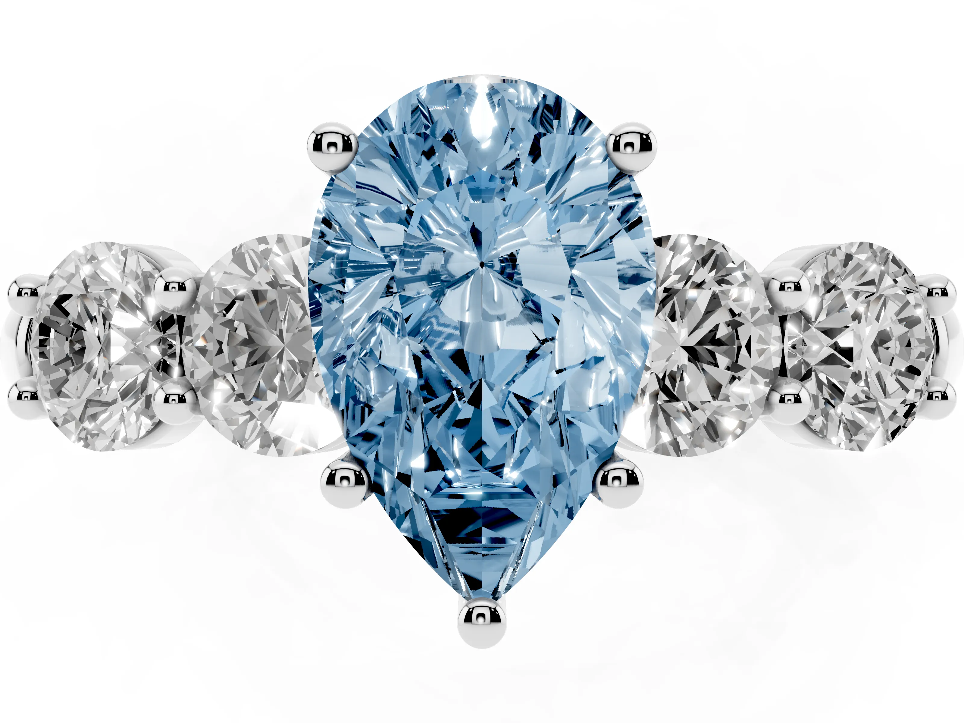 Fancy Blue Pear Cut Diamond Five-Stone Prong Set Ring Set in White gold with Classic Band