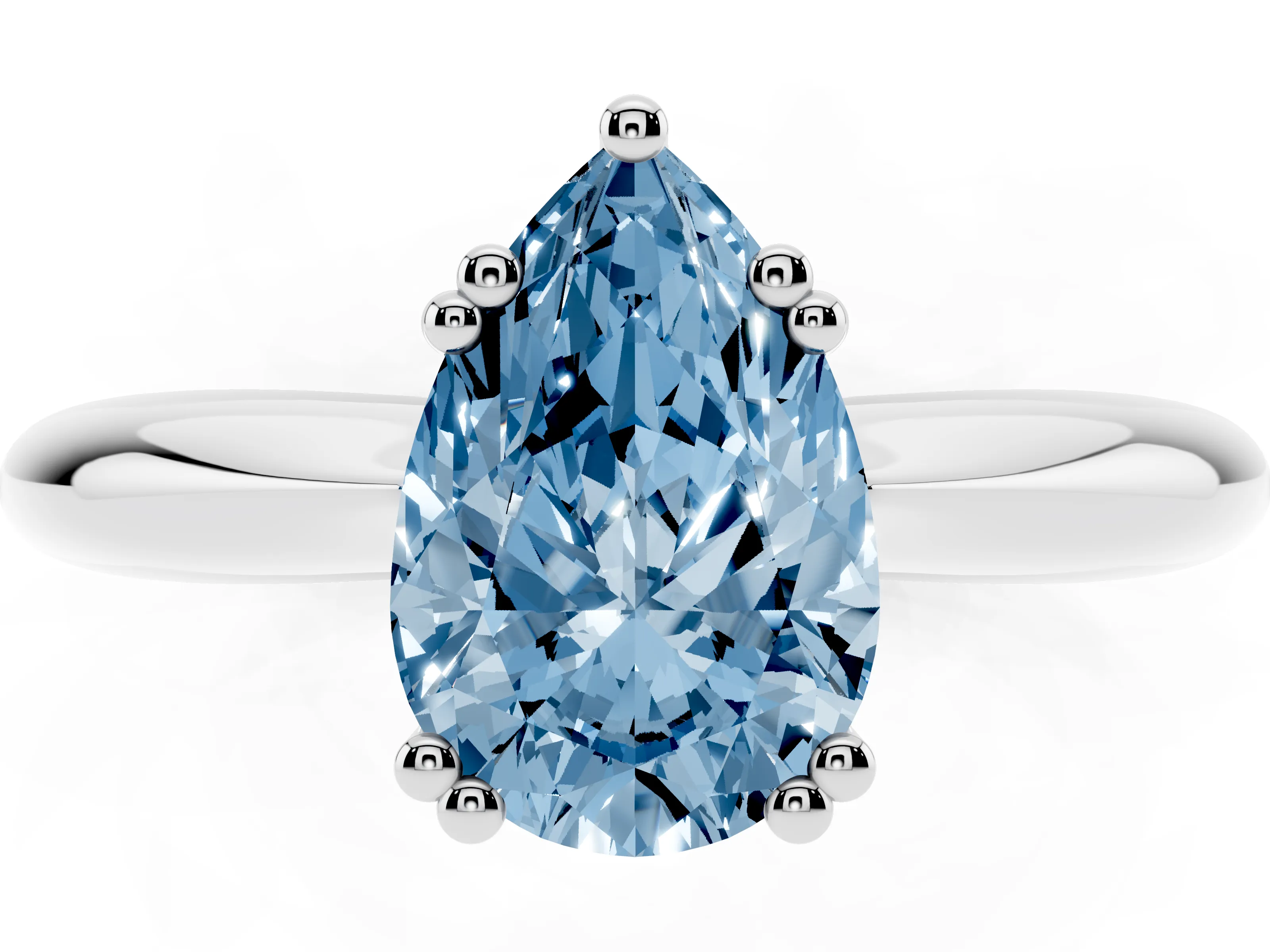 Fancy Blue Pear Cut Diamond Solitaire Engagement Ring Set in Silver with Tapered Band and Prong Setting