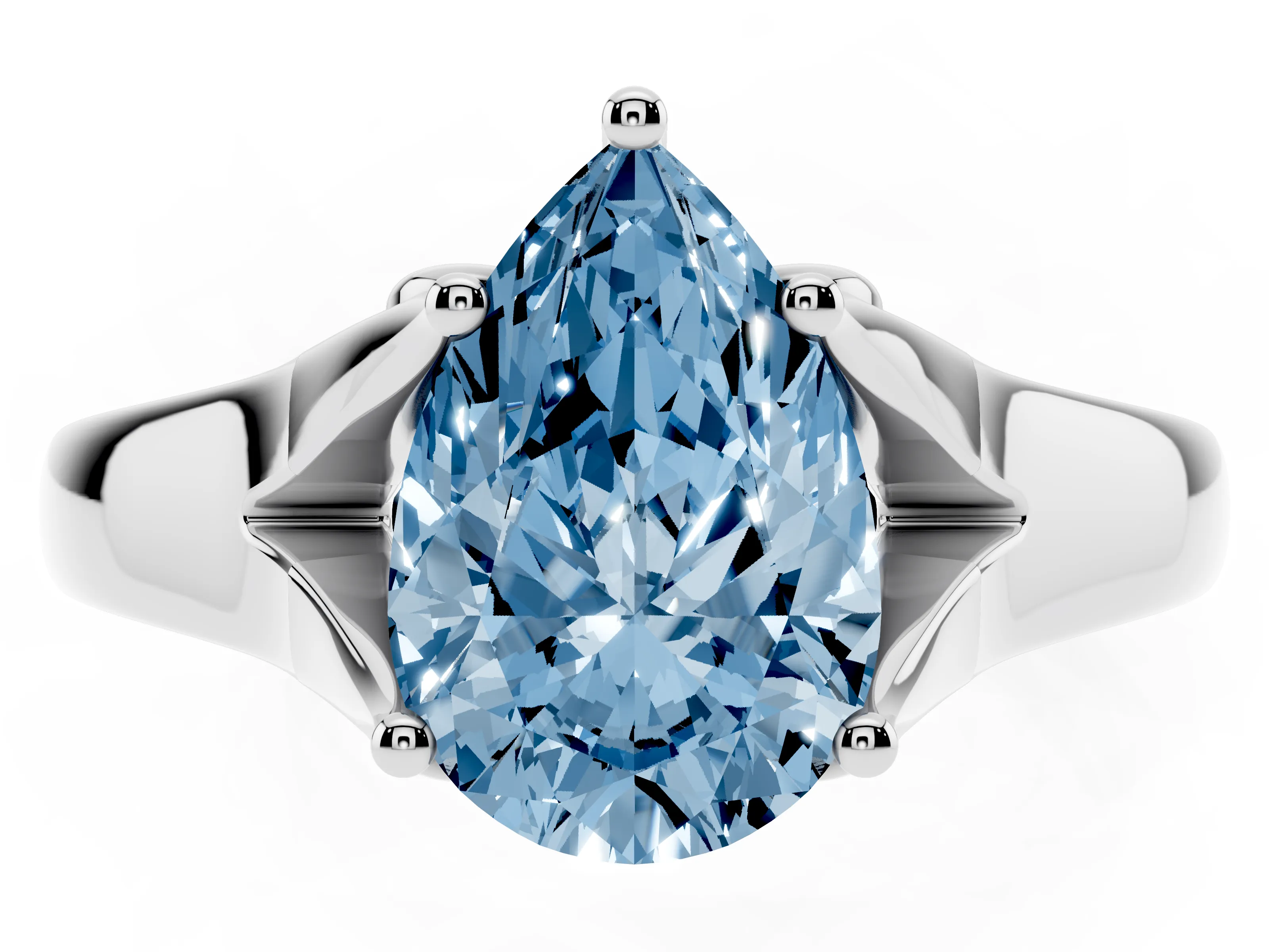 Fancy Blue Pear Cut Diamond Solitaire Ring Set in Platinum with Arched Cathedral Band and Prong Setting