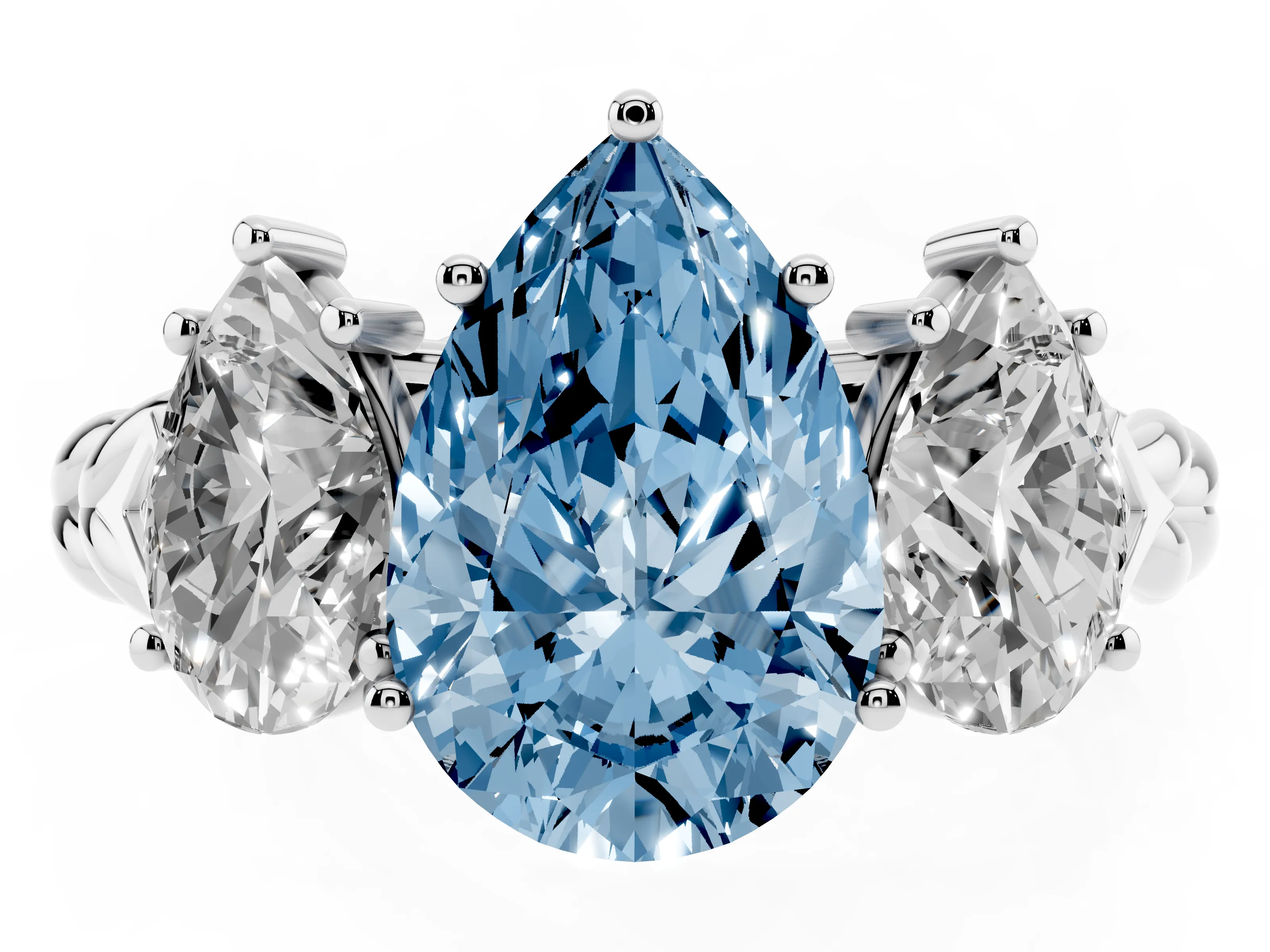 Fancy Blue Pear Cut Diamond Three-Stone Ring Set in Silver with Braided Band
