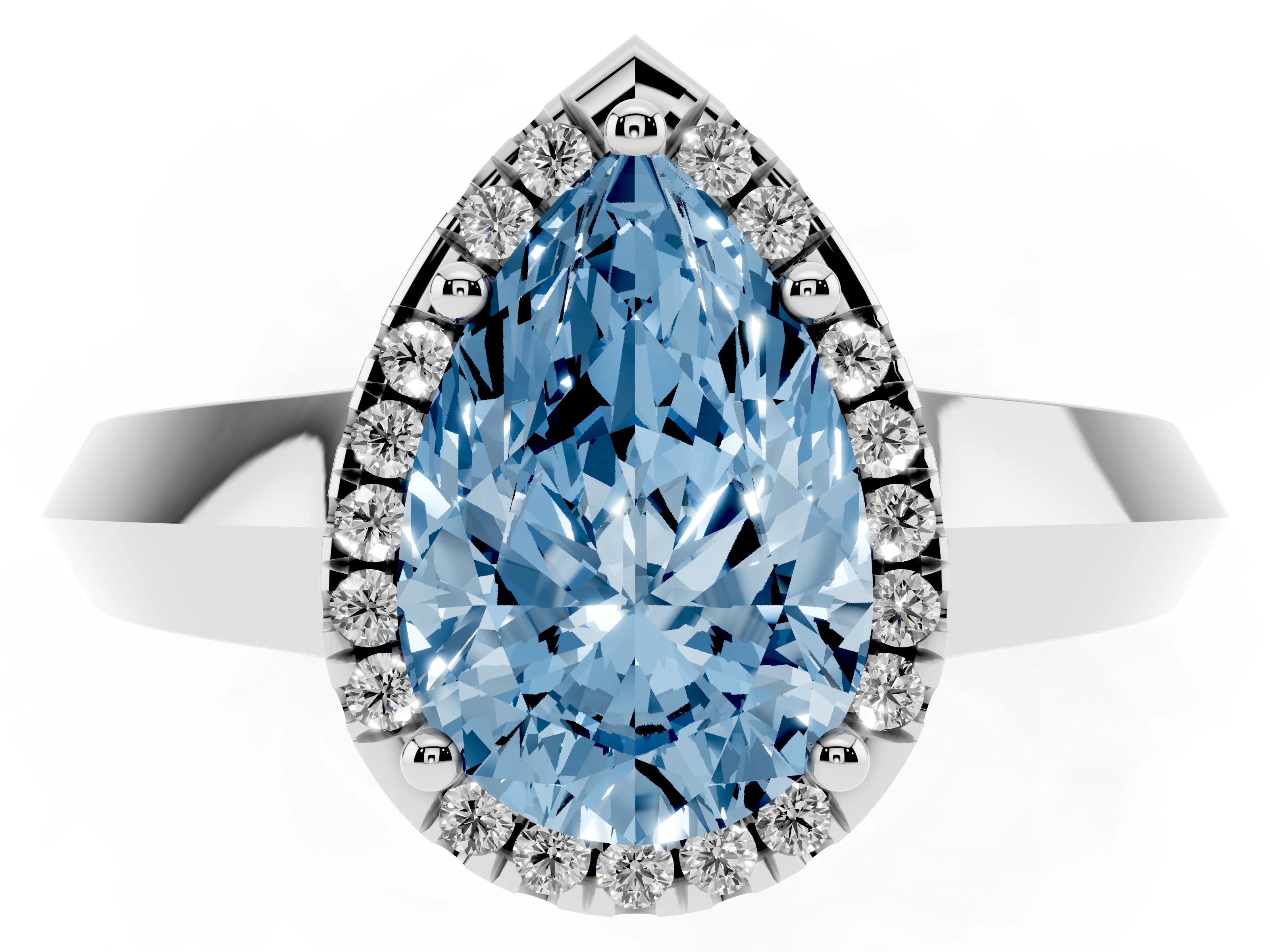 Fancy Blue Pear Cut Diamond Halo Ring Set in Platinum with Cathedral Band and Prong Setting