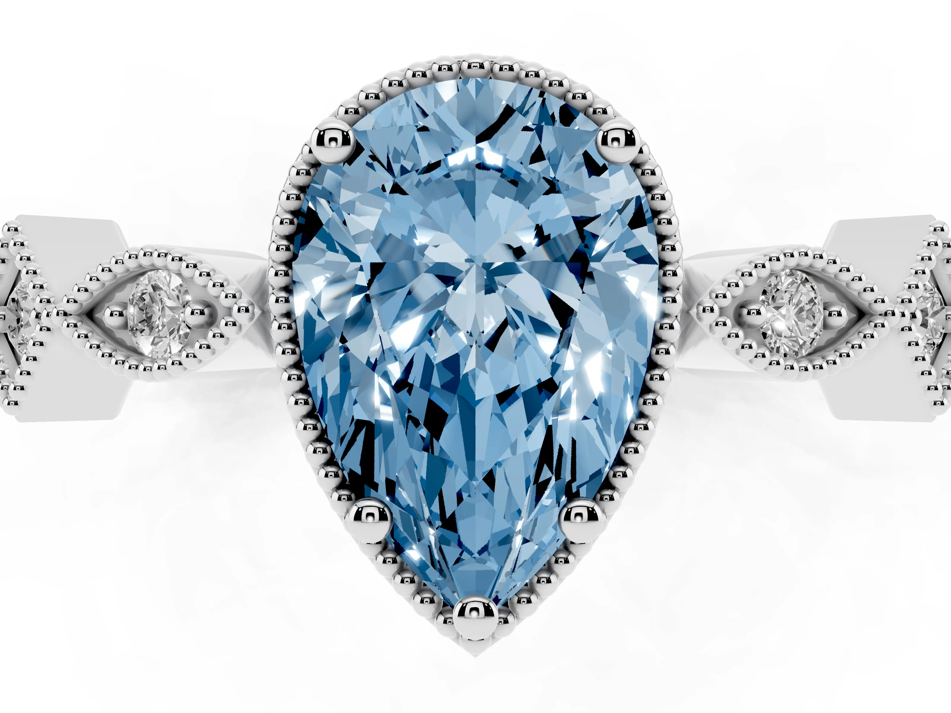Fancy Blue Pear Cut Diamond Milgrain Marquise Twist Band Ring Set in White gold with Prong Setting