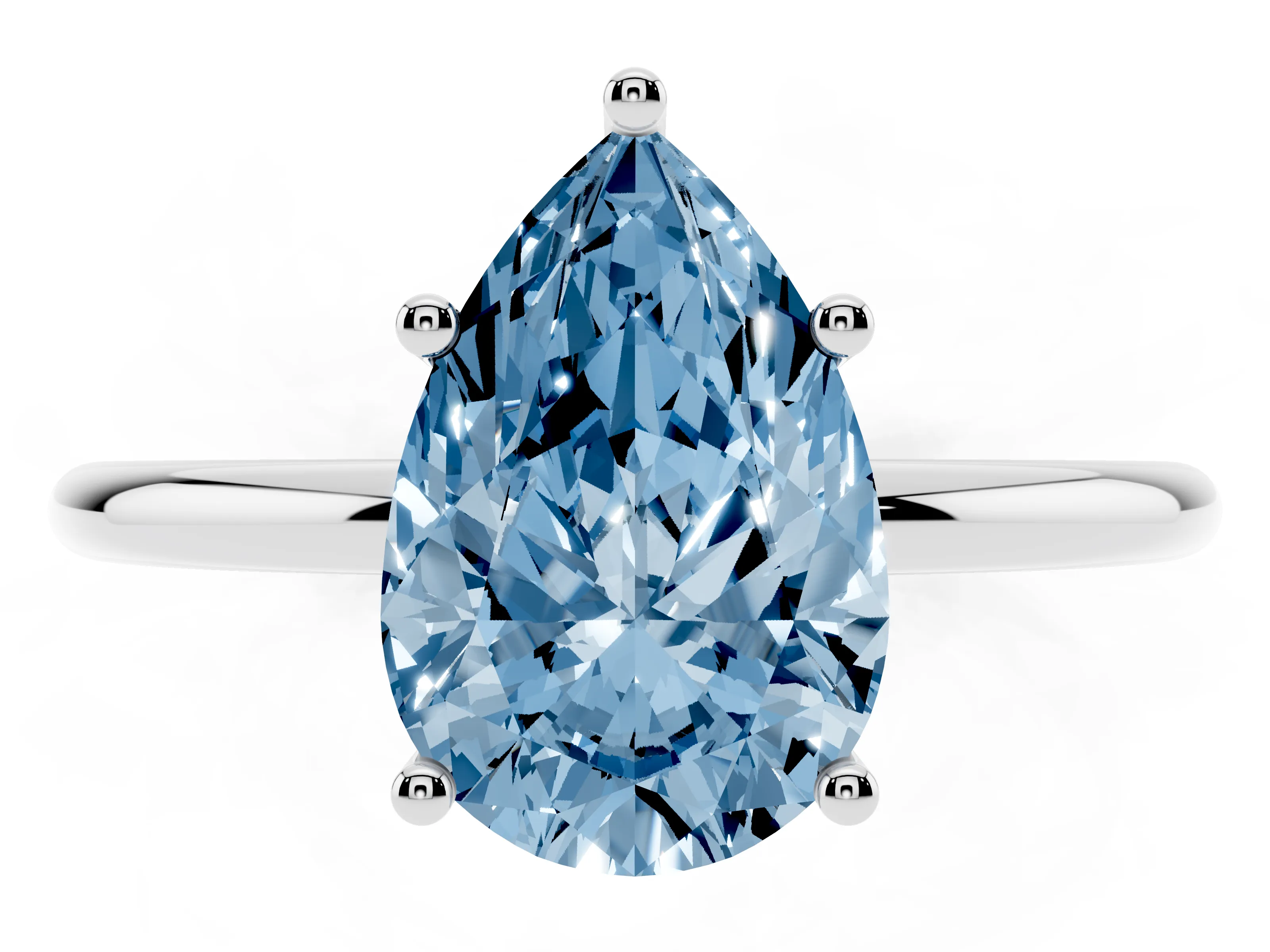Fancy Blue Pear Cut Diamond Solitaire Engagement Ring Set in Silver with Thin Band and Prong Setting