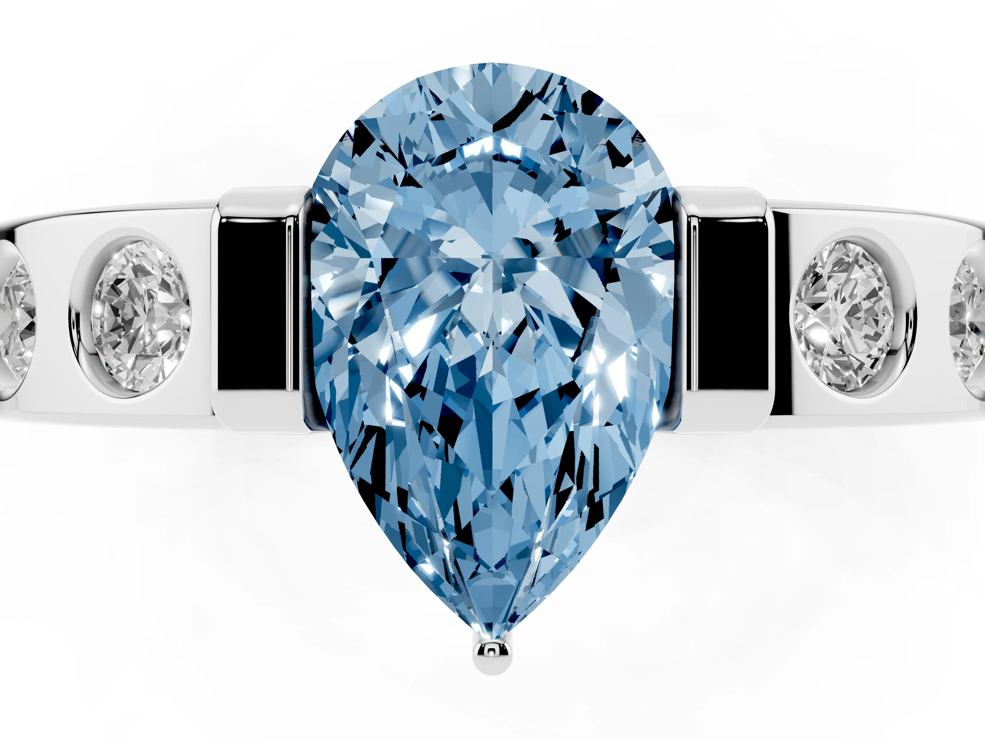 Fancy Blue Pear Cut Diamond Channel-Set Band Ring Set in Silver with Bezel Prong Setting