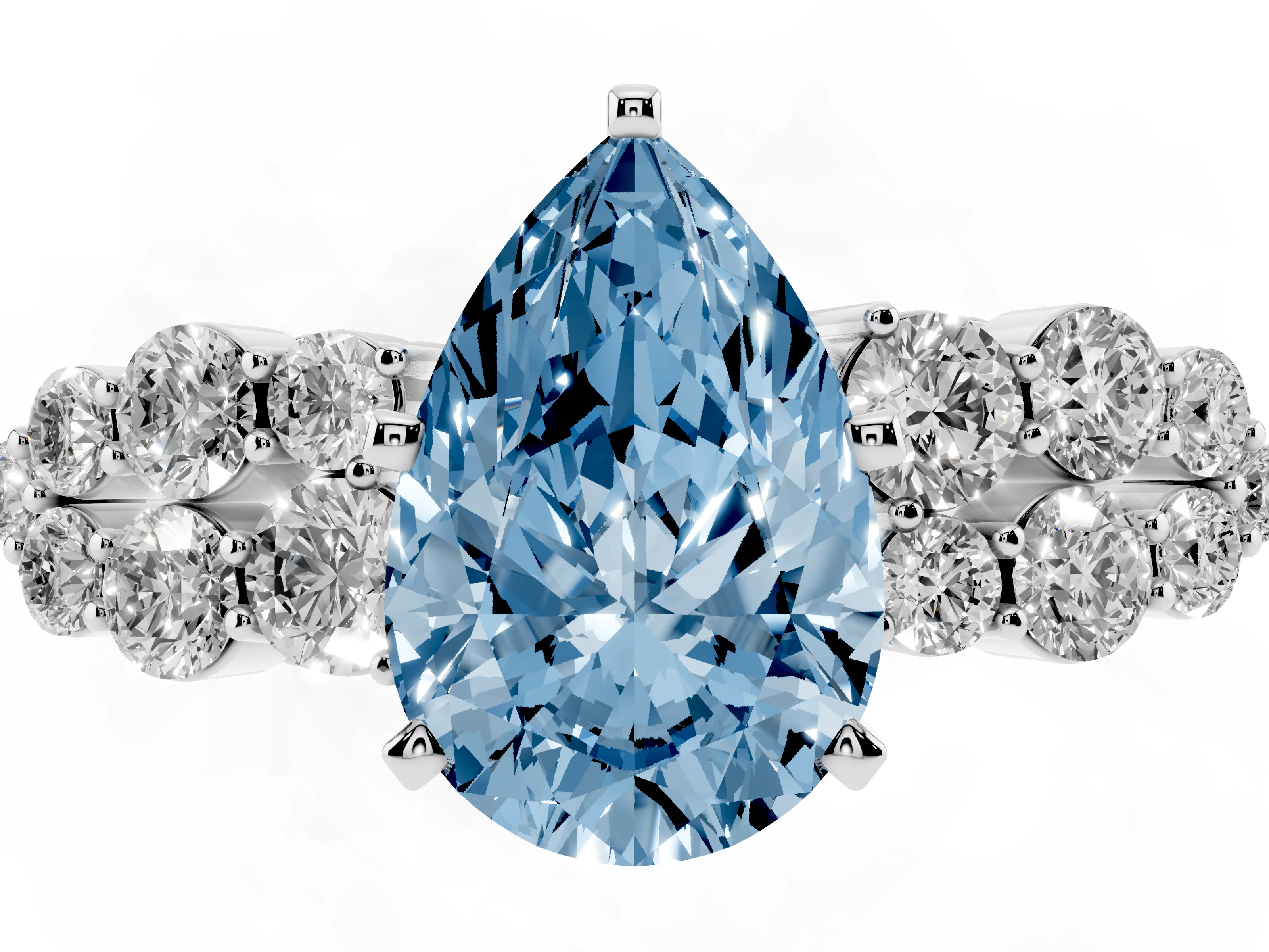 Fancy Blue Pear Cut Diamond Cluster Engagement Ring Set in Platinum with Pavé Band and Prong Setting