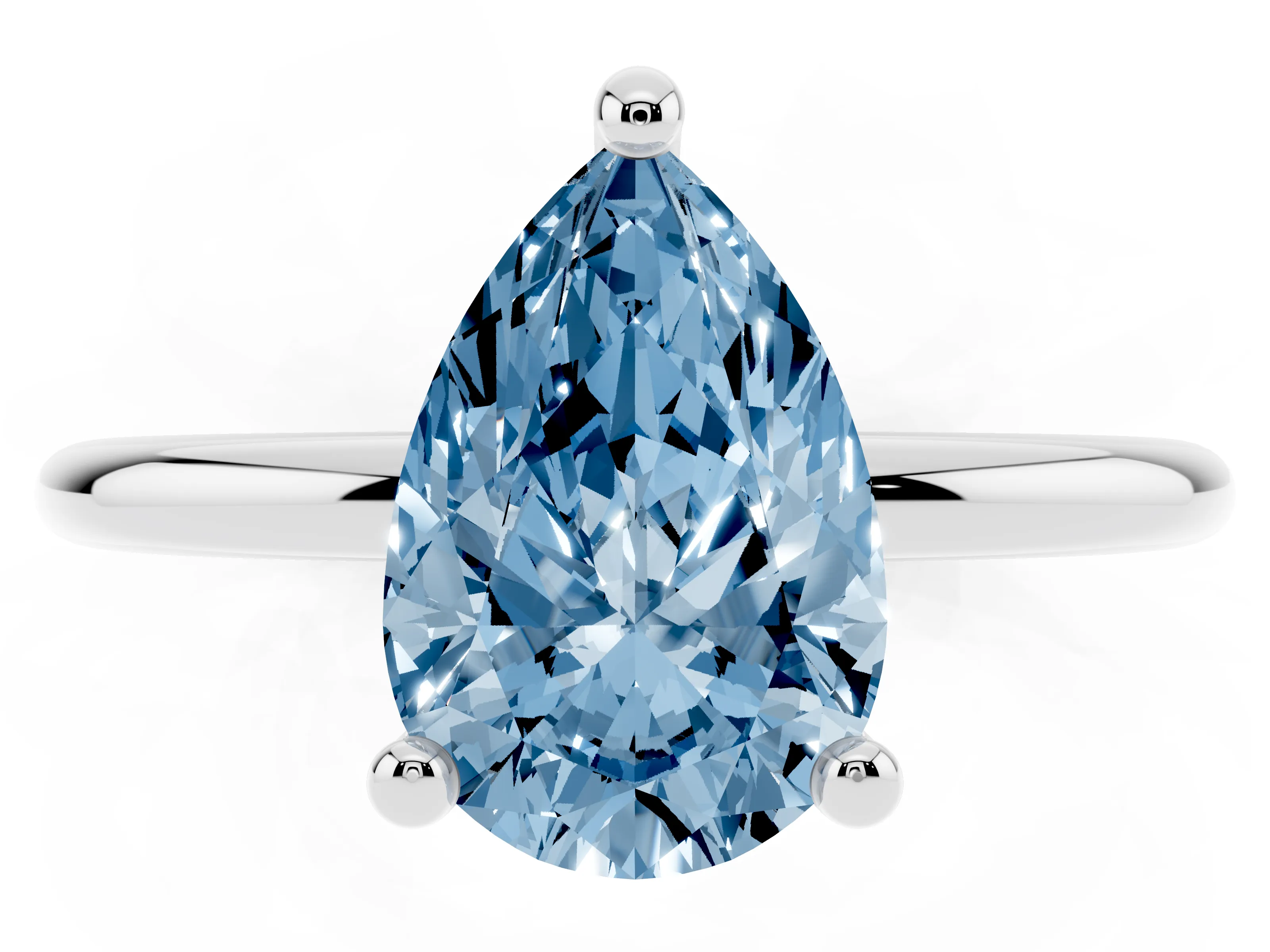 Fancy Blue Pear Cut Diamond Solitaire Ring Set in White gold with Secure Prong Setting on a Classic Band