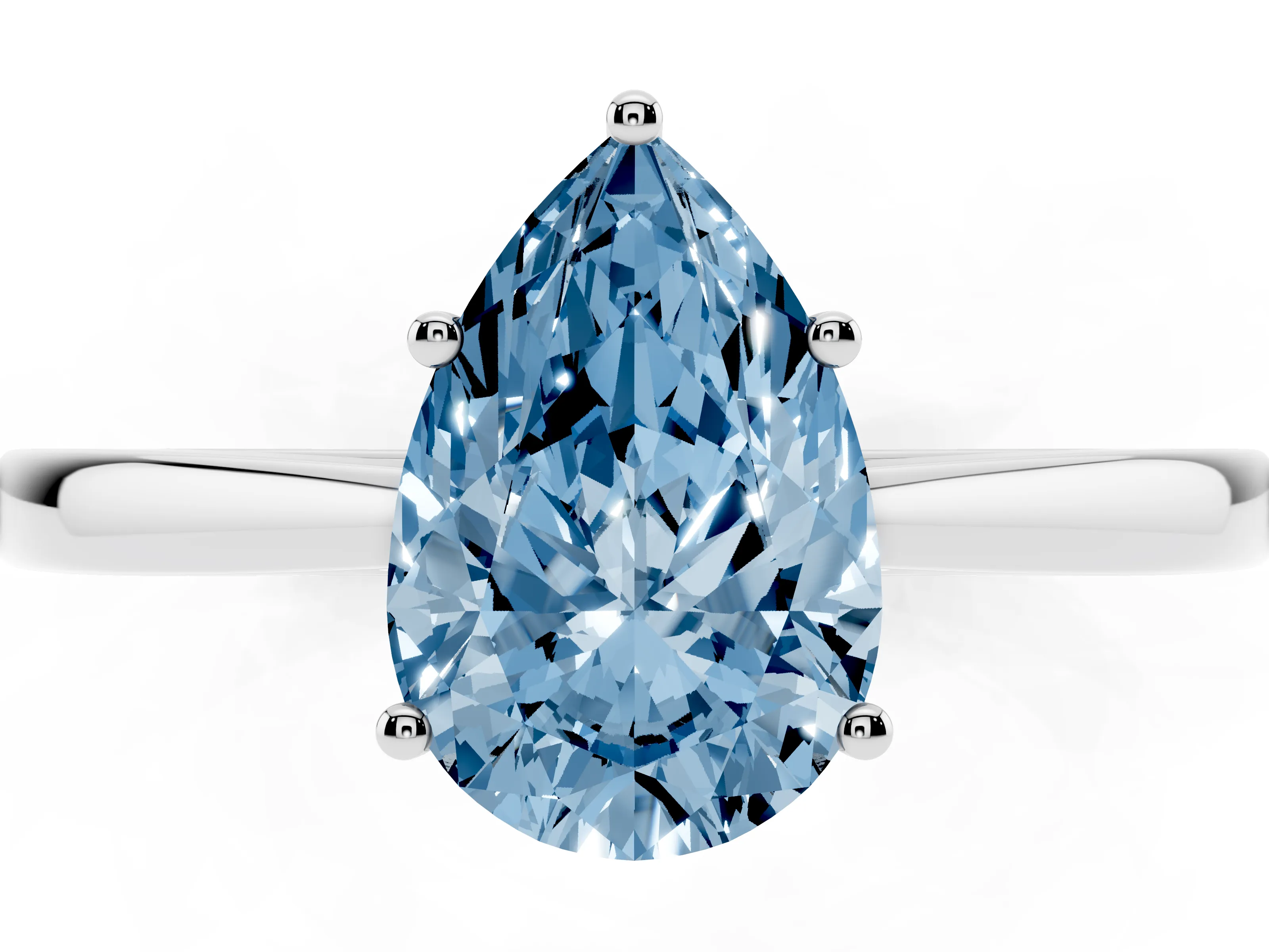 Fancy Blue Pear Cut Diamond Solitaire Ring Set in Silver with Split Shank and Prong Setting