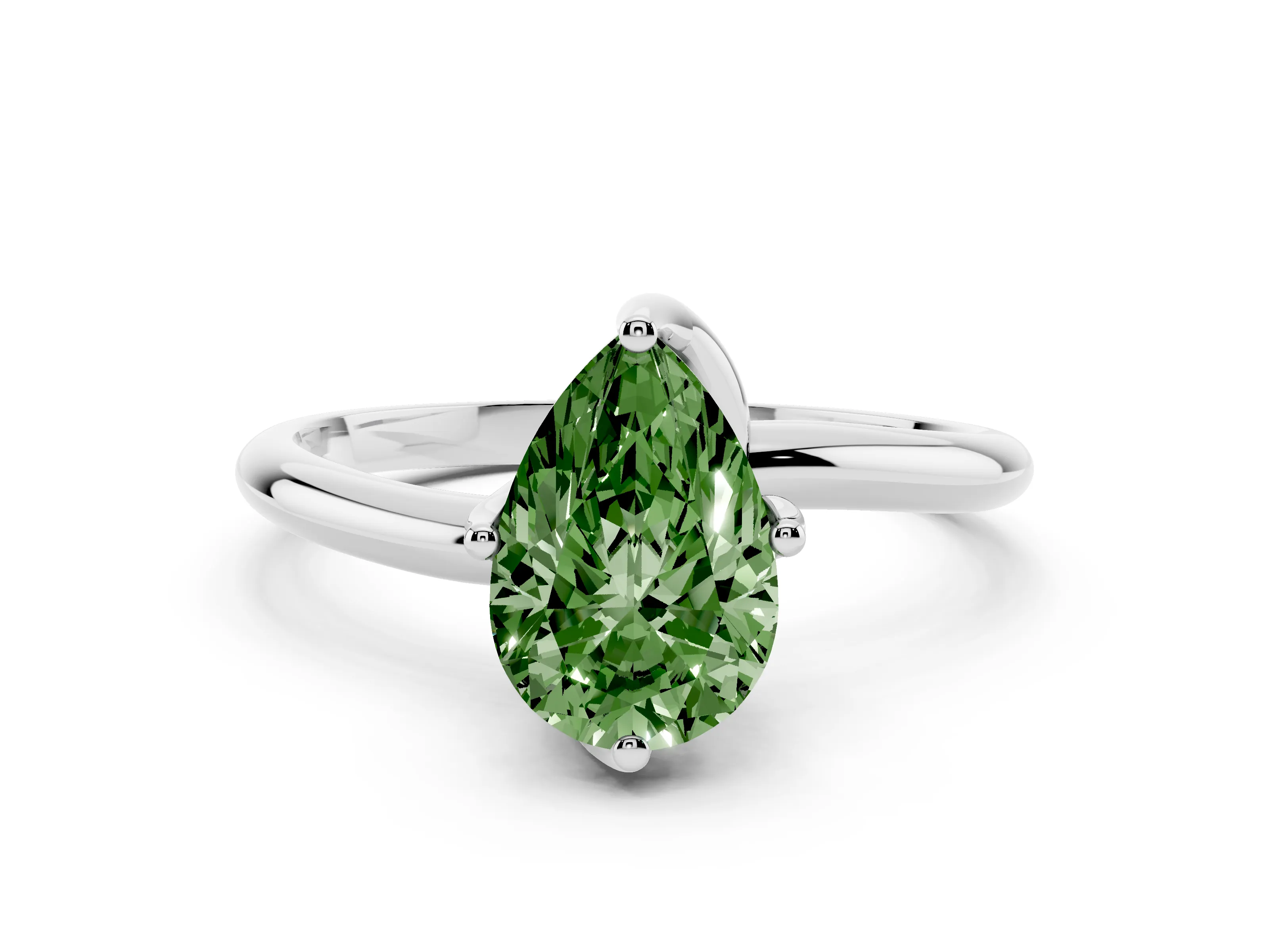 Fancy Green Pear Cut Diamond Solitaire Engagement Ring Set in Platinum with Classic Plain Band