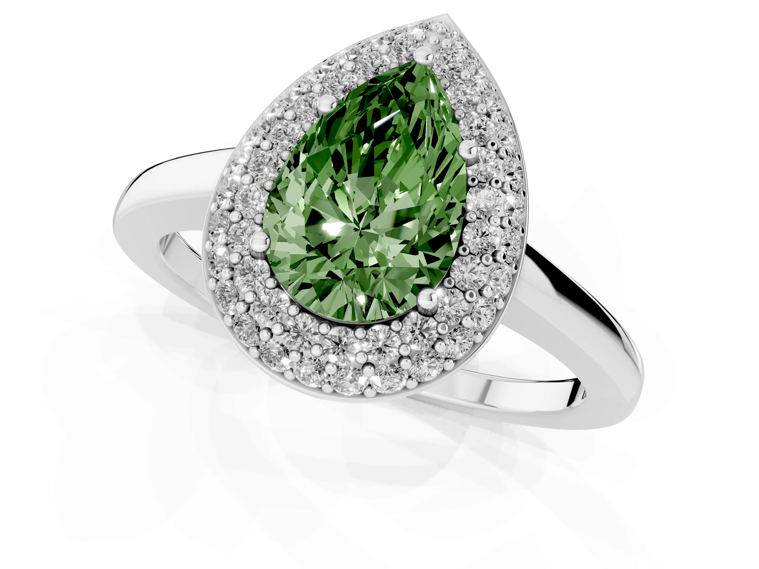 Fancy Green Pear Cut Diamond Halo Engagement Ring Set in Platinum with Solitaire Band and Prong Setting