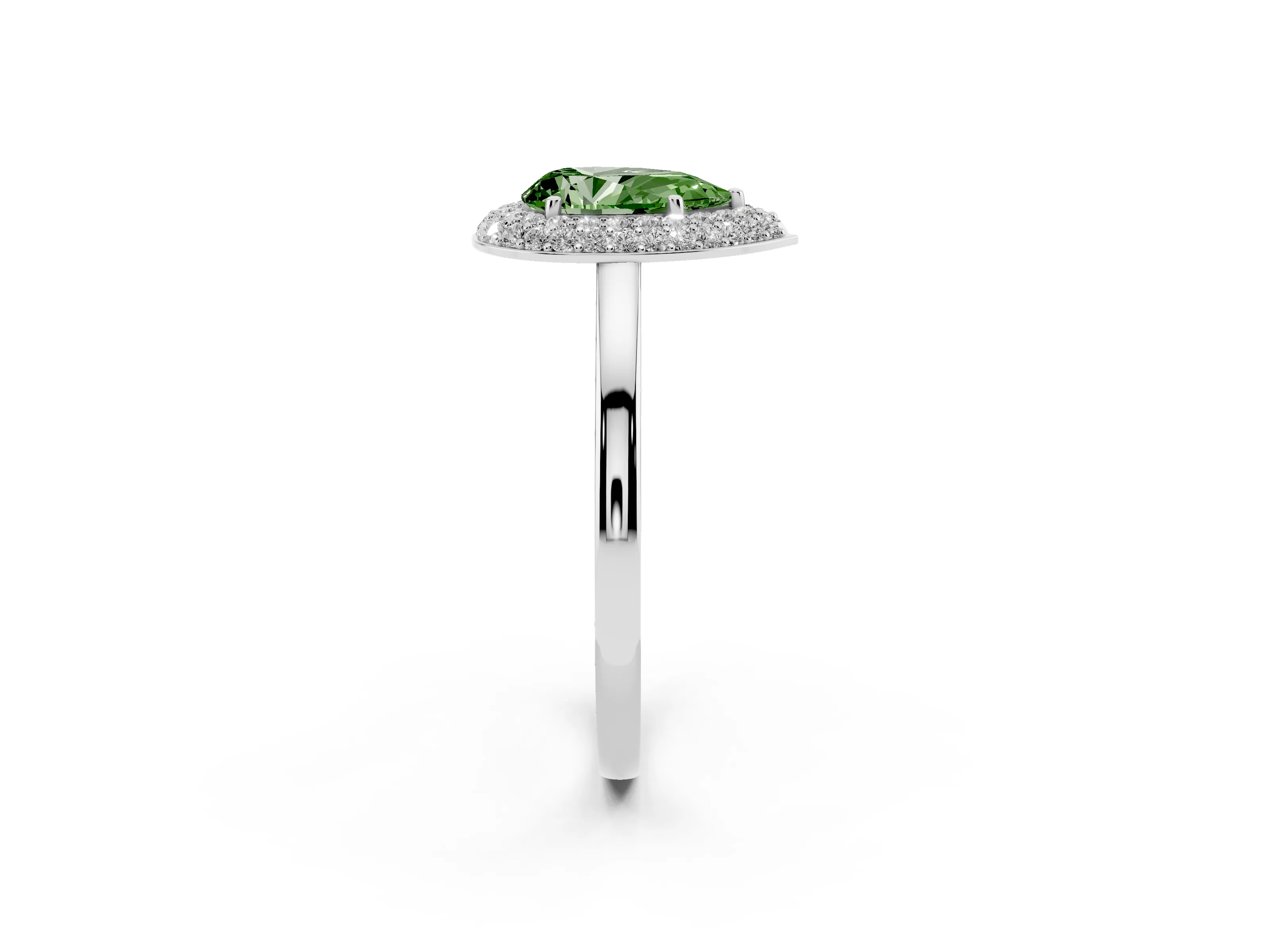 Fancy Green Pear Cut Diamond Halo Engagement Ring Set in Platinum with Solitaire Band and Prong Setting