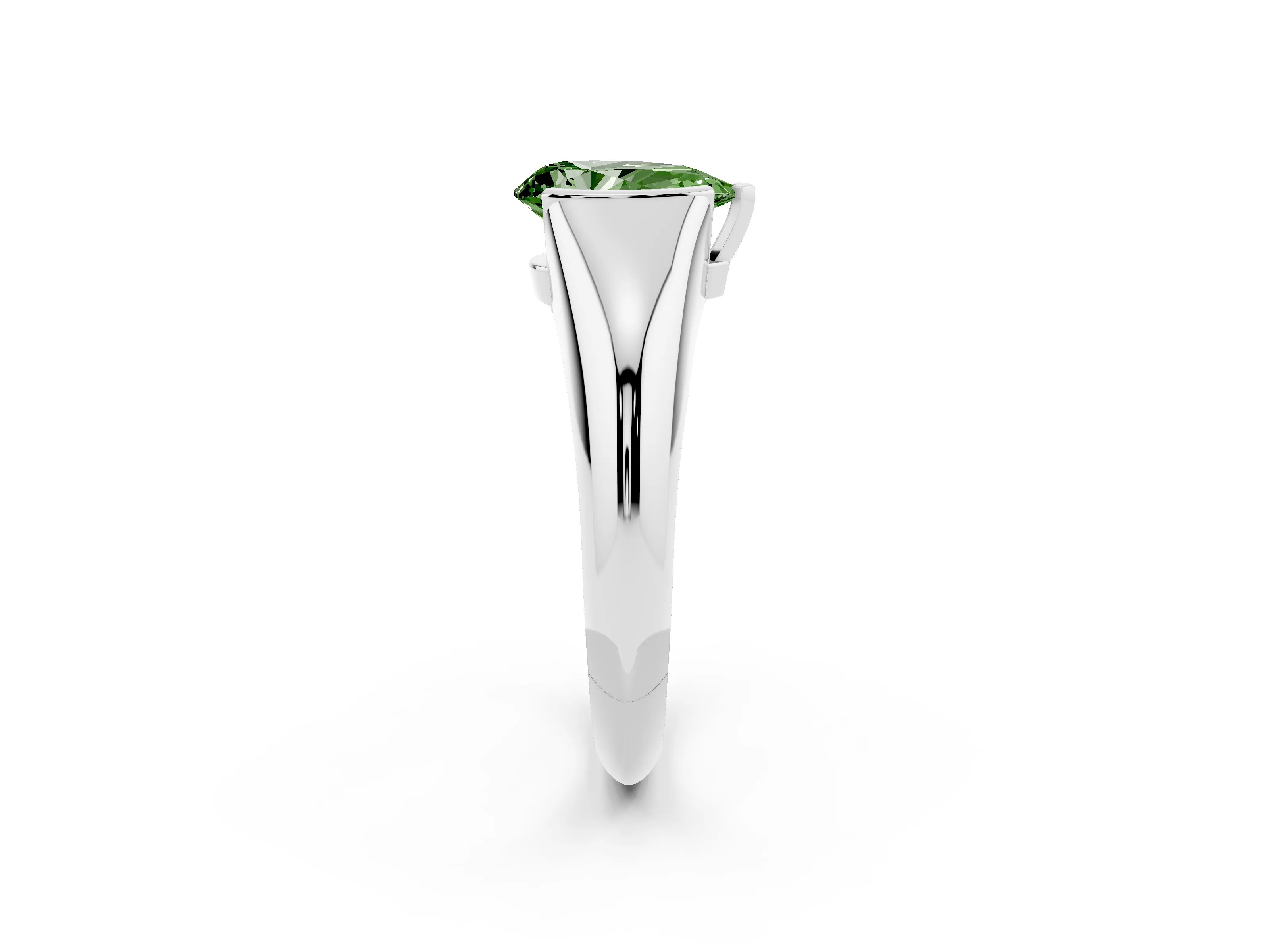 Fancy Green Pear Cut Diamond Solitaire Tension Set Ring Set in Silver